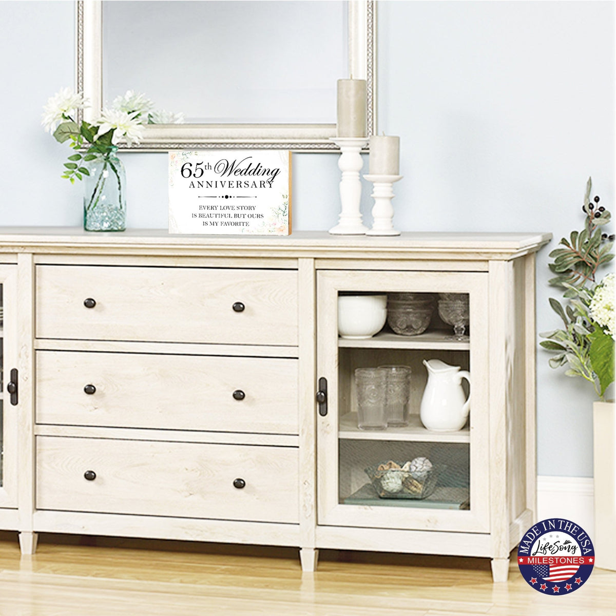 65th Wedding Anniversary Unique Shelf Decor and Tabletop Signs Gift for Couples - Every Love Story - LifeSong Milestones