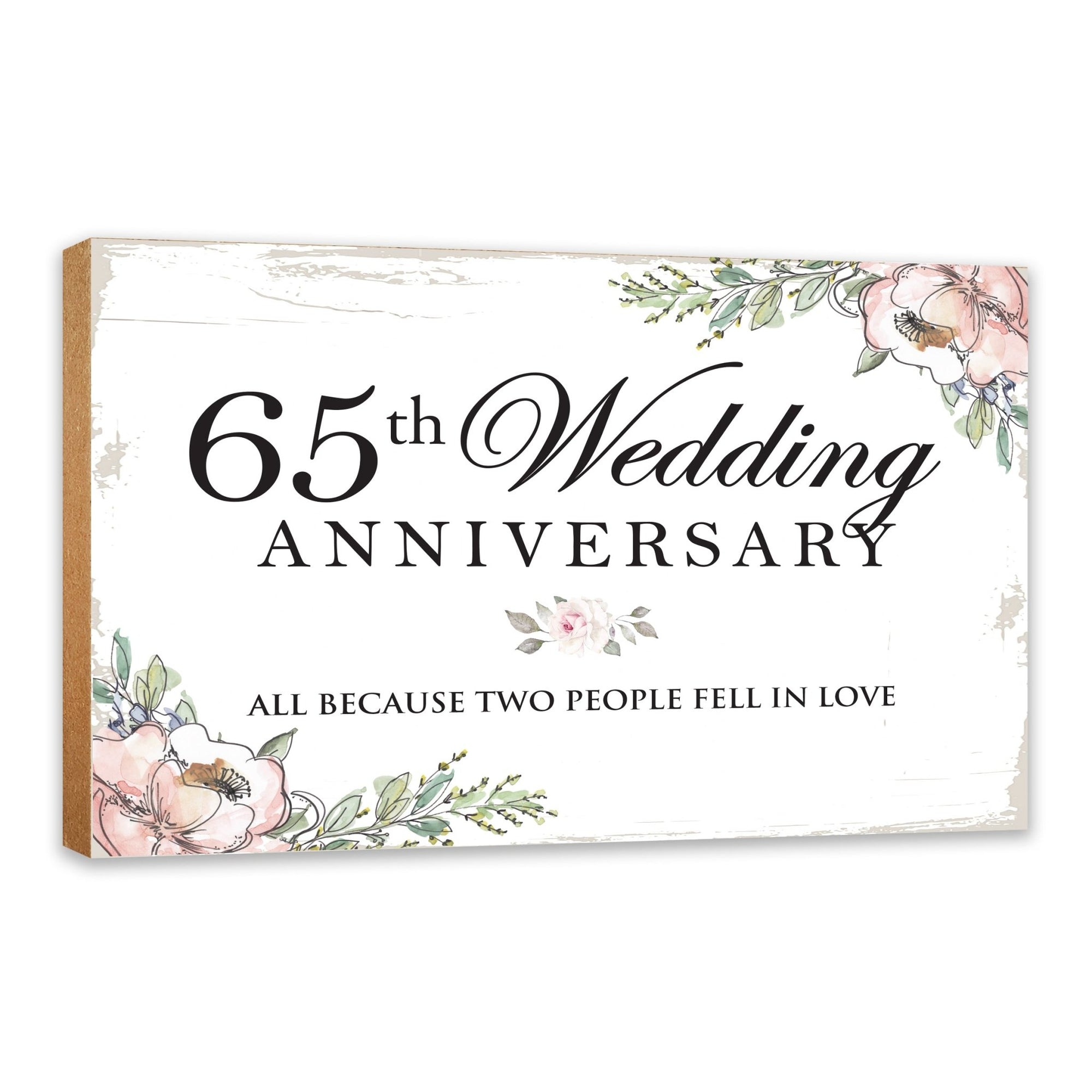 65th Wedding Anniversary Unique Shelf Decor and Tabletop Signs Gift for Couples - Fell In Love - LifeSong Milestones