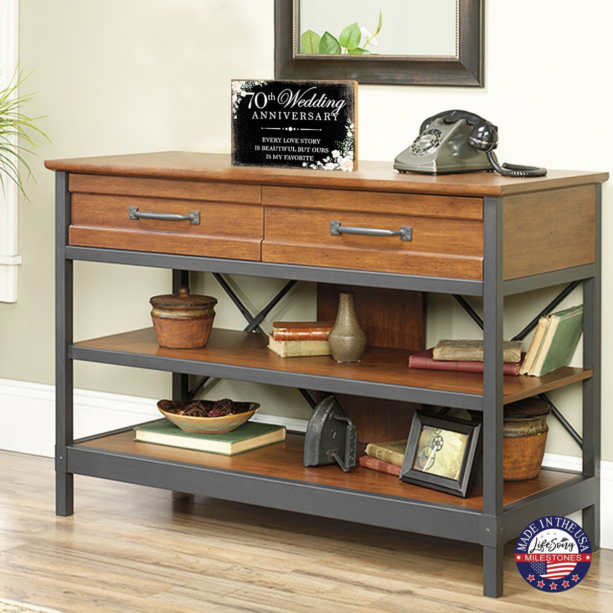 70th Wedding Anniversary Unique Shelf Decor and Tabletop Signs Gift for Couples - Every Love Story - LifeSong Milestones