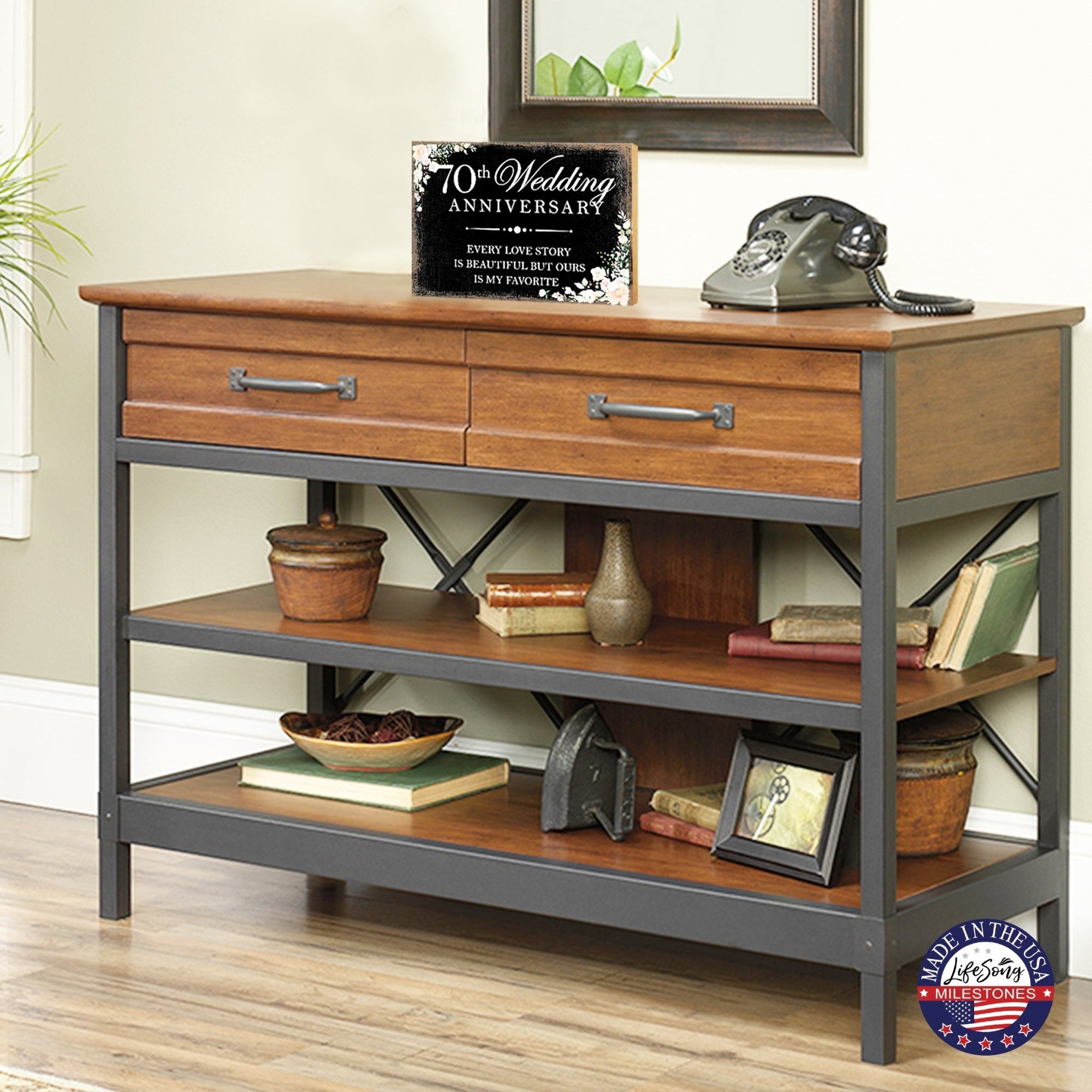 70th Wedding Anniversary Unique Shelf Decor and Tabletop Signs Gift for Couples - Every Love Story - LifeSong Milestones