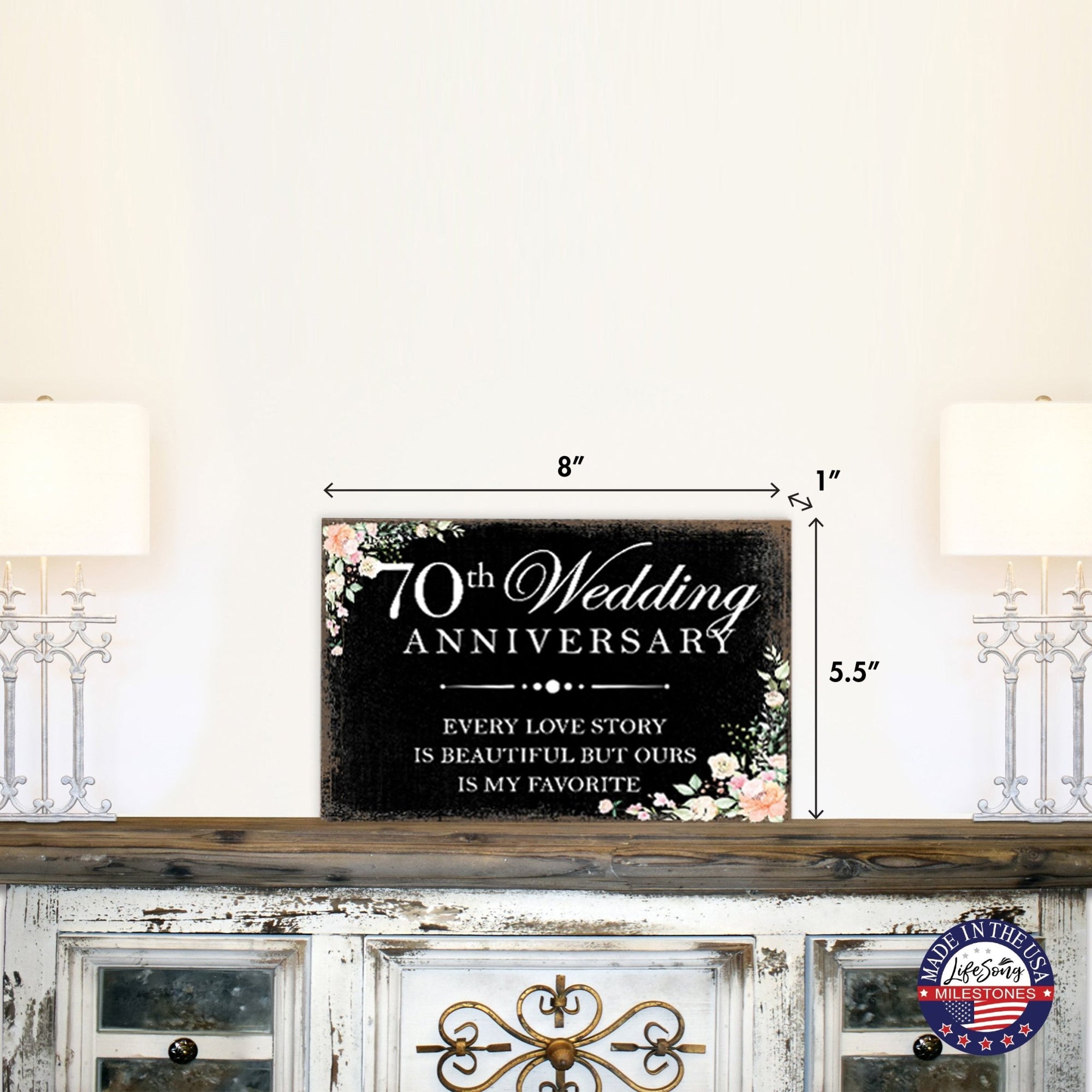 70th Wedding Anniversary Unique Shelf Decor and Tabletop Signs Gift for Couples - Every Love Story - LifeSong Milestones