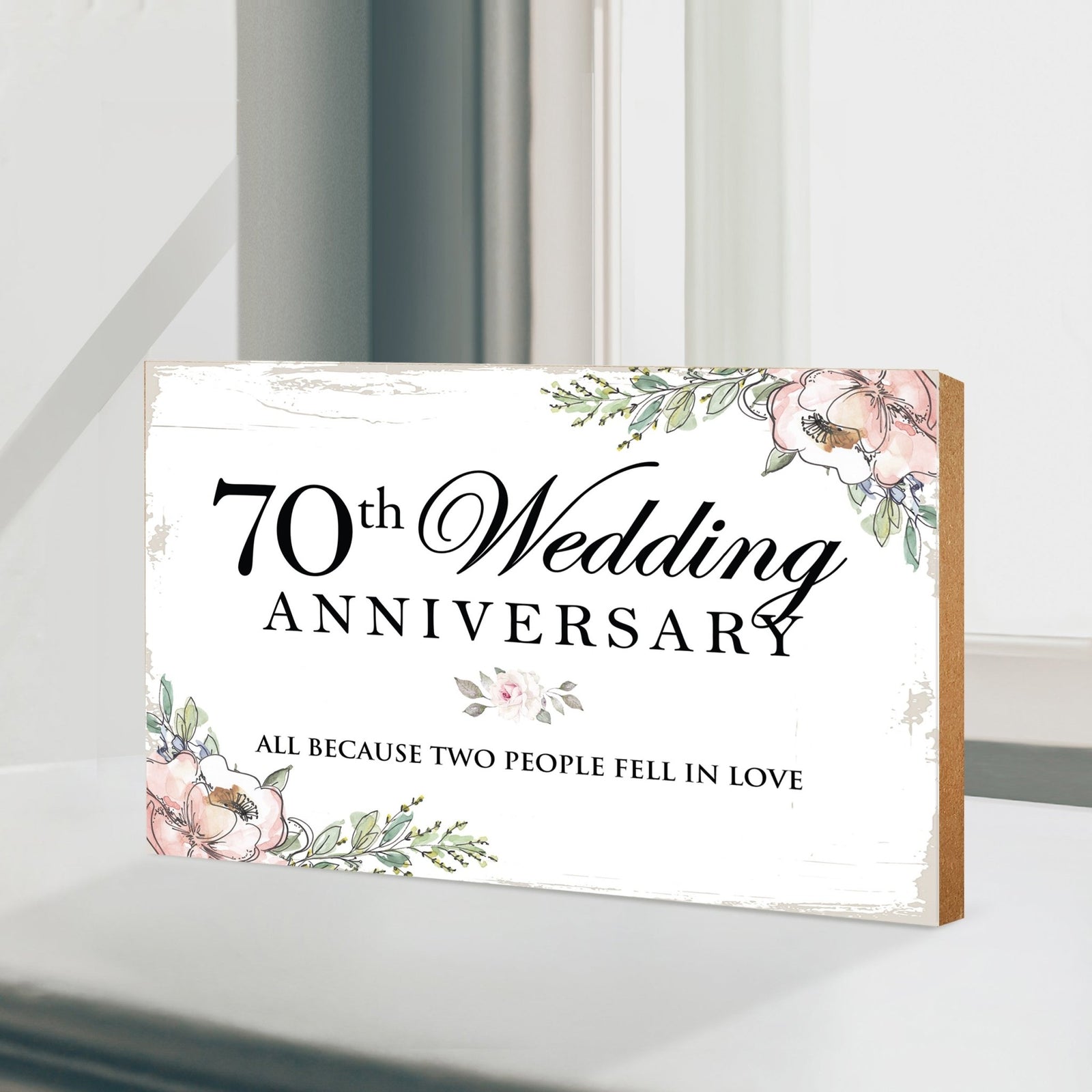 70th Wedding Anniversary Unique Shelf Decor and Tabletop Signs Gift for Couples - Fell In Love - LifeSong Milestones