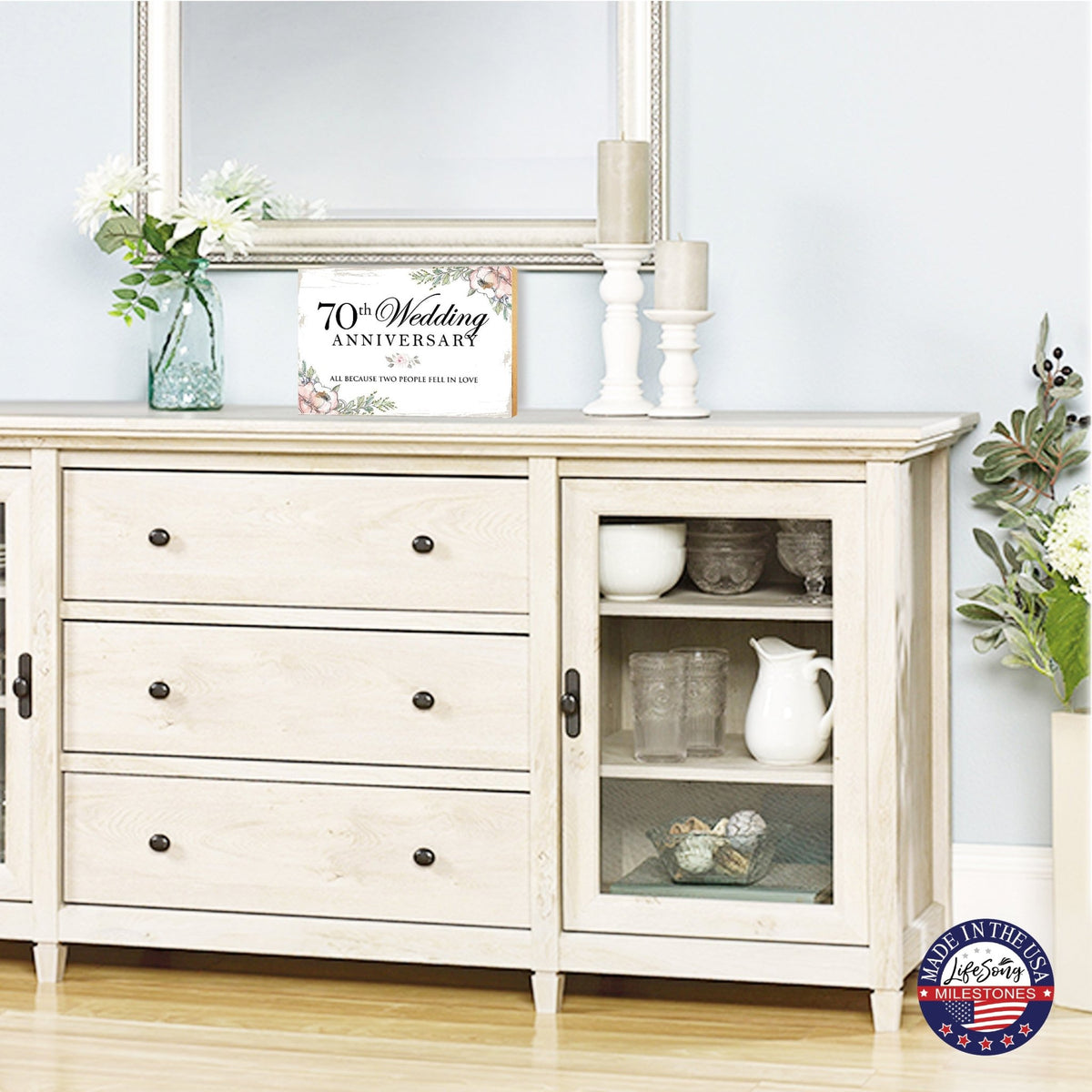 70th Wedding Anniversary Unique Shelf Decor and Tabletop Signs Gift for Couples - Fell In Love - LifeSong Milestones