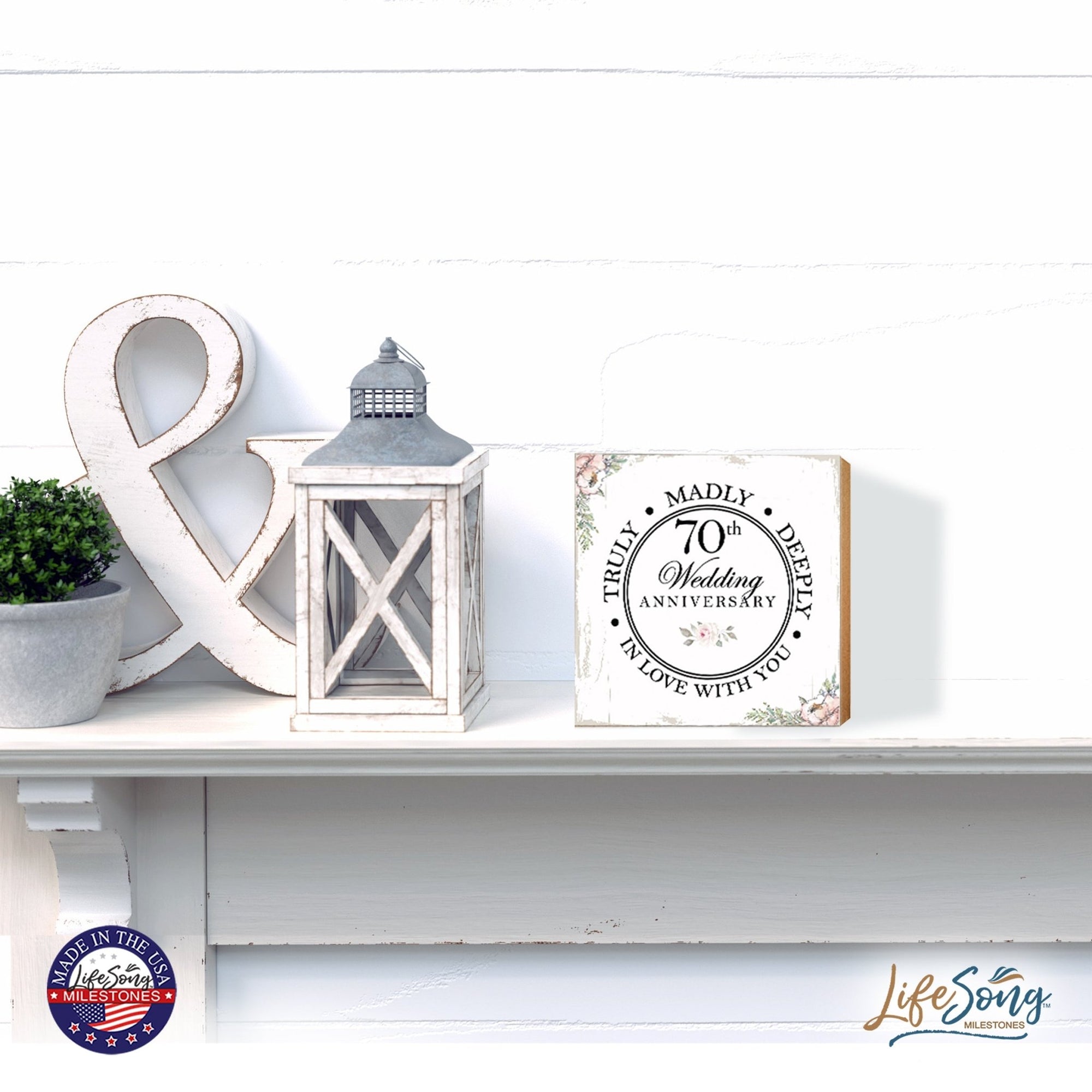 70th Wedding Anniversary Unique Shelf Decor and Tabletop Signs Gift for Couples - In Love With You - LifeSong Milestones