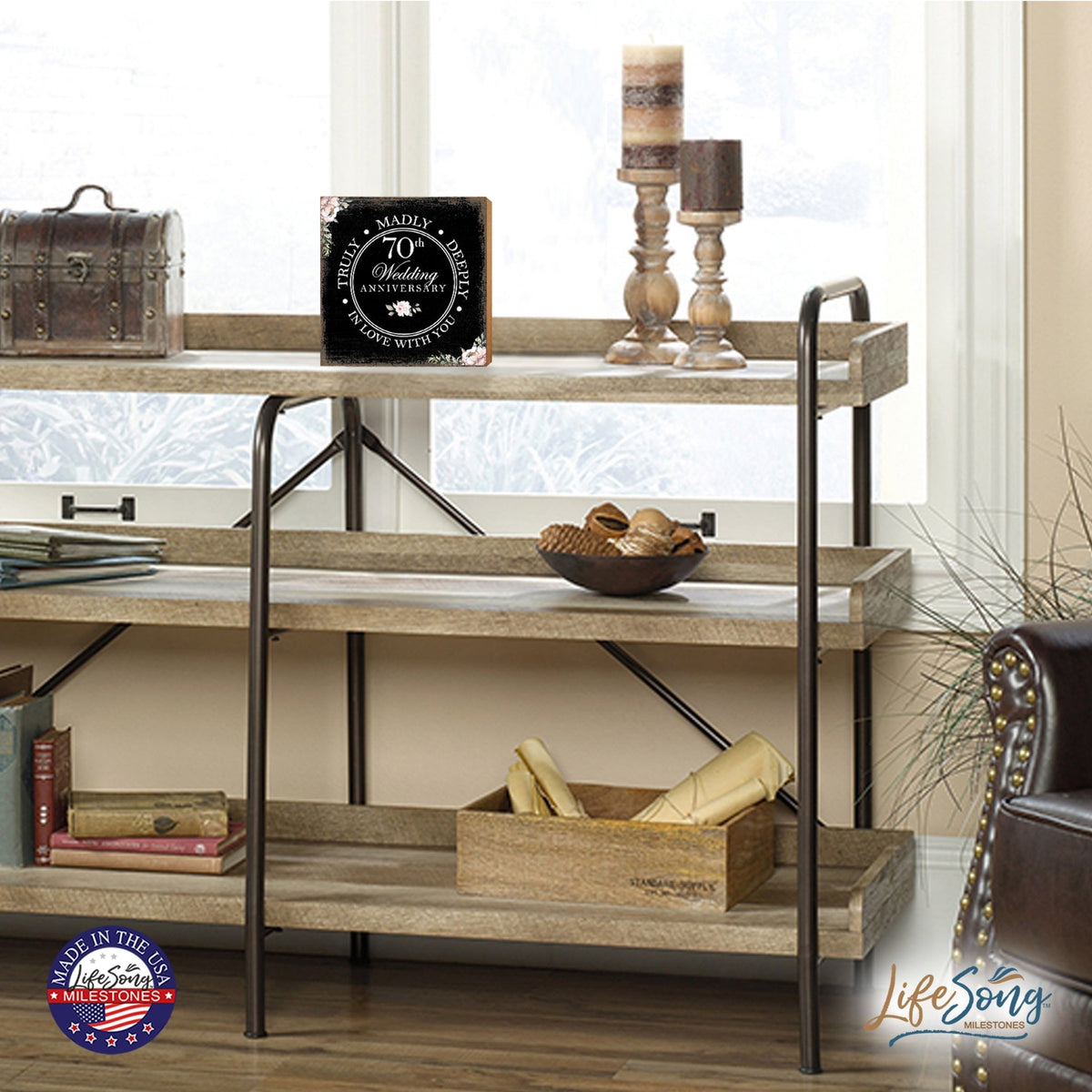 70th Wedding Anniversary Unique Shelf Decor and Tabletop Signs Gift for Couples - In Love With You - LifeSong Milestones