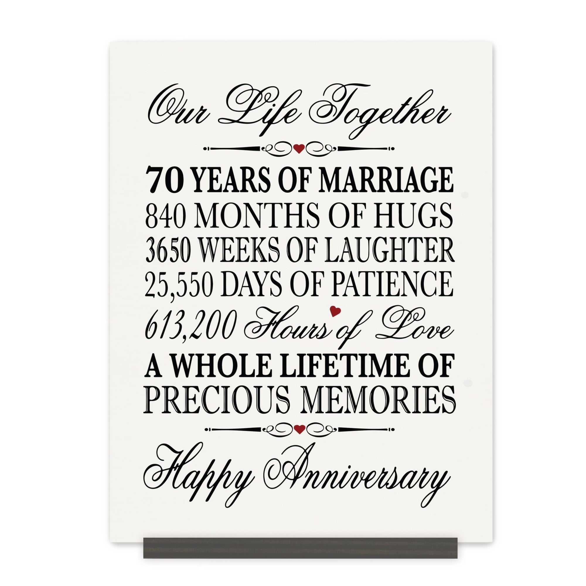 70th Wedding Anniversary Wall Plaque - Our Life Together - LifeSong Milestones
