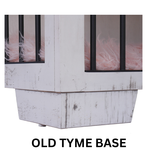 Old Tyme style wooden dog crate base - rustic barn door furniture design