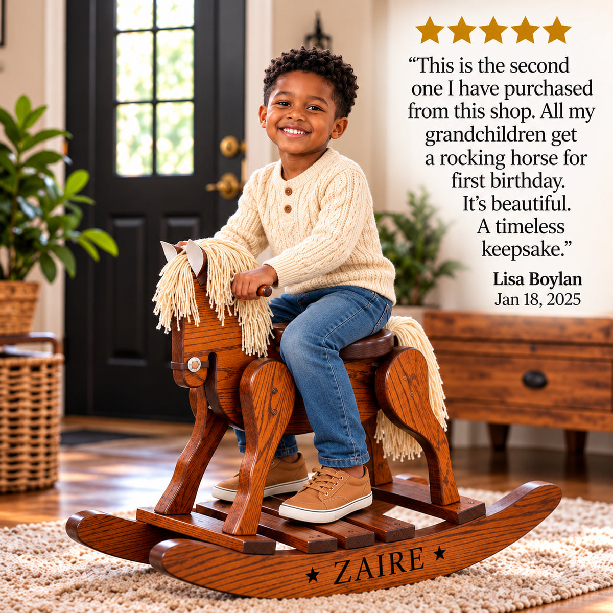Personalized Oak Wooden Rocking Horse – Handcrafted Heirloom Gift