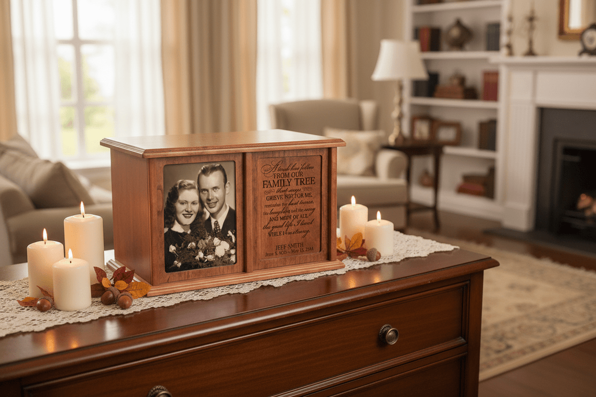 A Limb Has Fallen Companion Urn – Personalized Cherry Wood Double Cremation Urn with 5x7 Photo Frame | USA Made - LifeSong Milestones