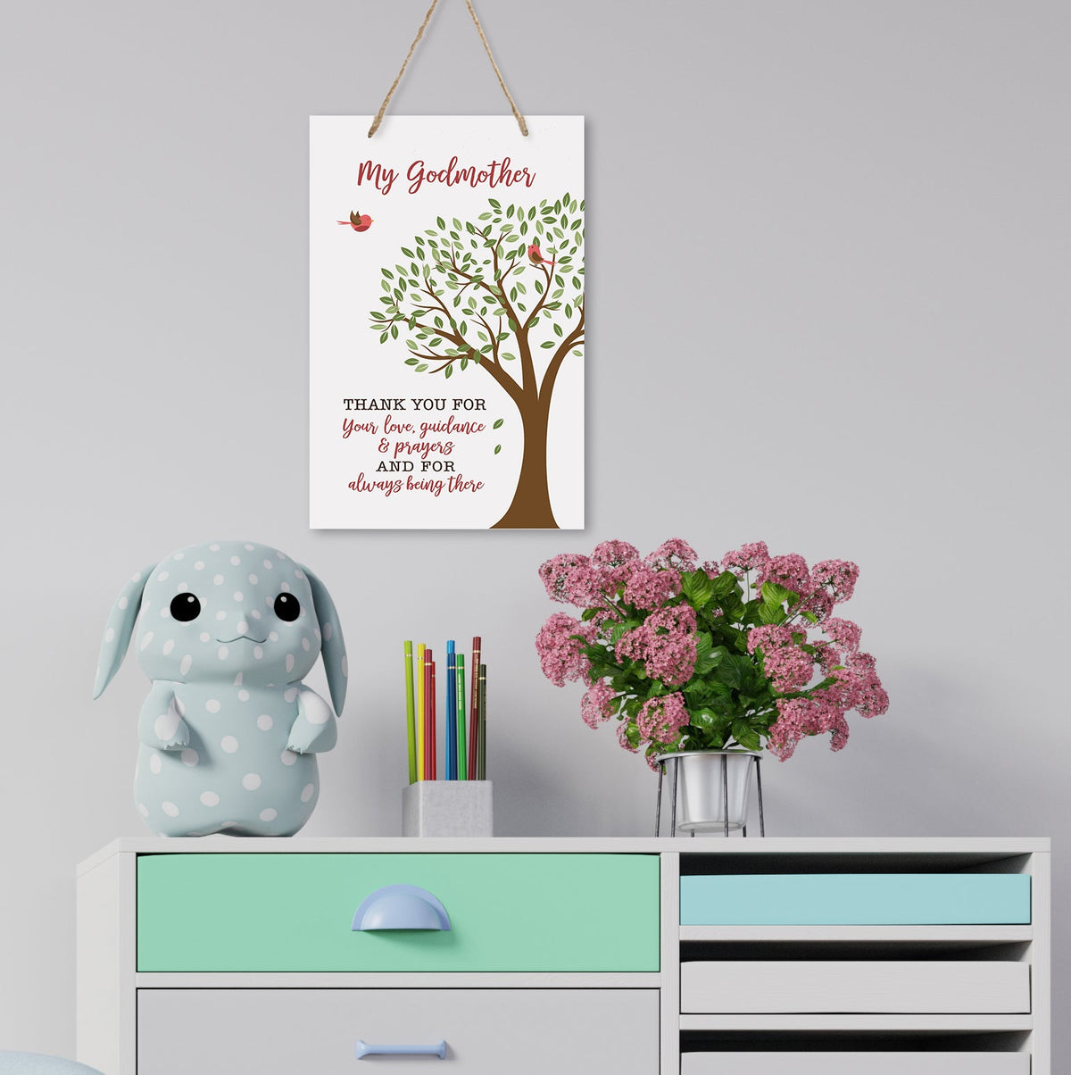 Baptism Wall Hanging Rope Signs Gift for Godmother - Thank You For You Love - LifeSong Milestones