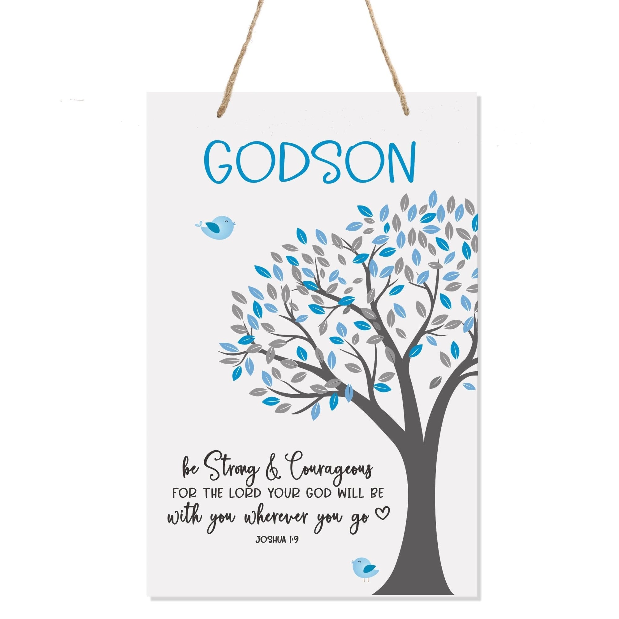 Baptismal Gifts for Boys Wall Hanging Rope Signs - Godson Be Strong & Courageous - LifeSong Milestones