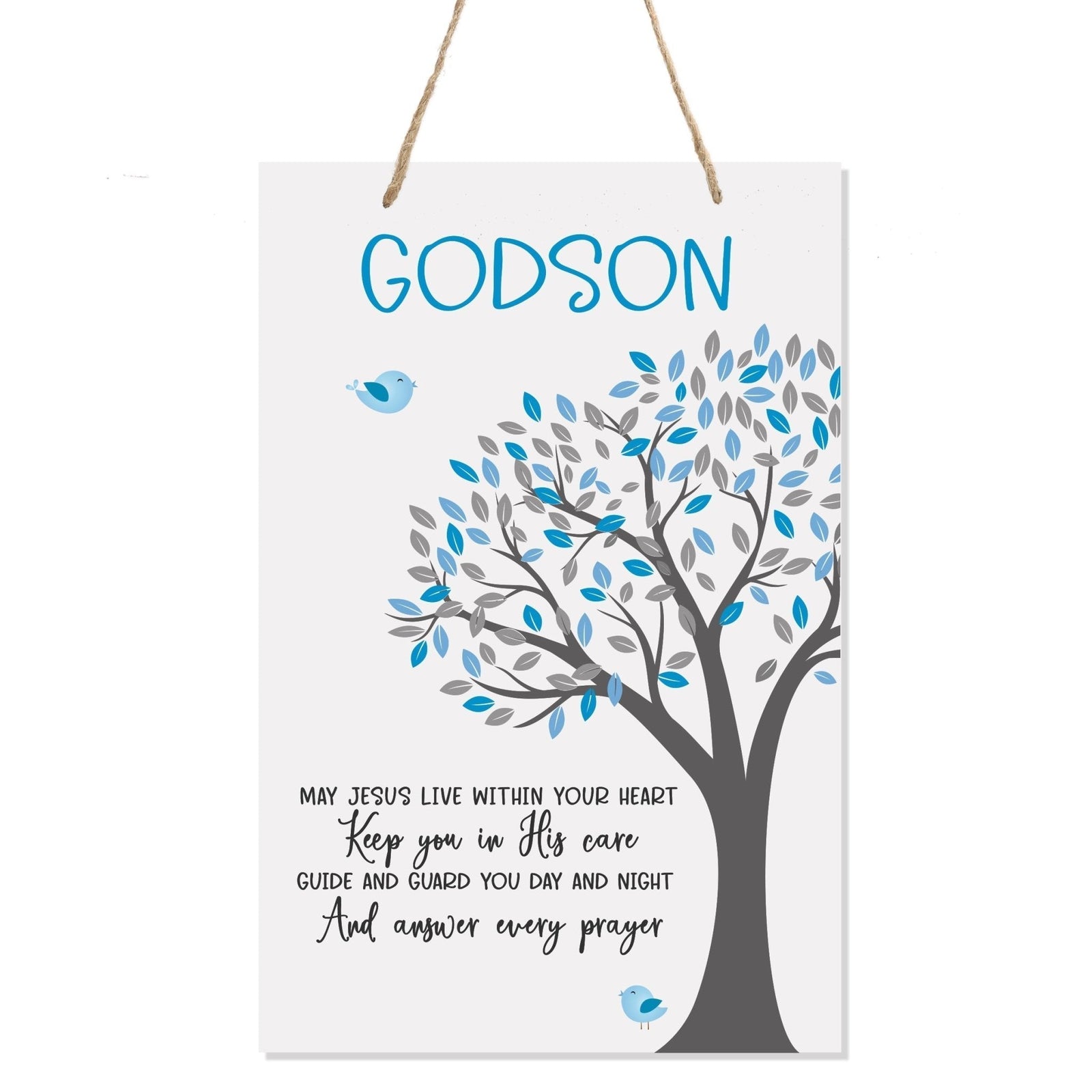 Baptismal Gifts for Boys Wall Hanging Rope Signs - Godson May Jesus Live Within - LifeSong Milestones