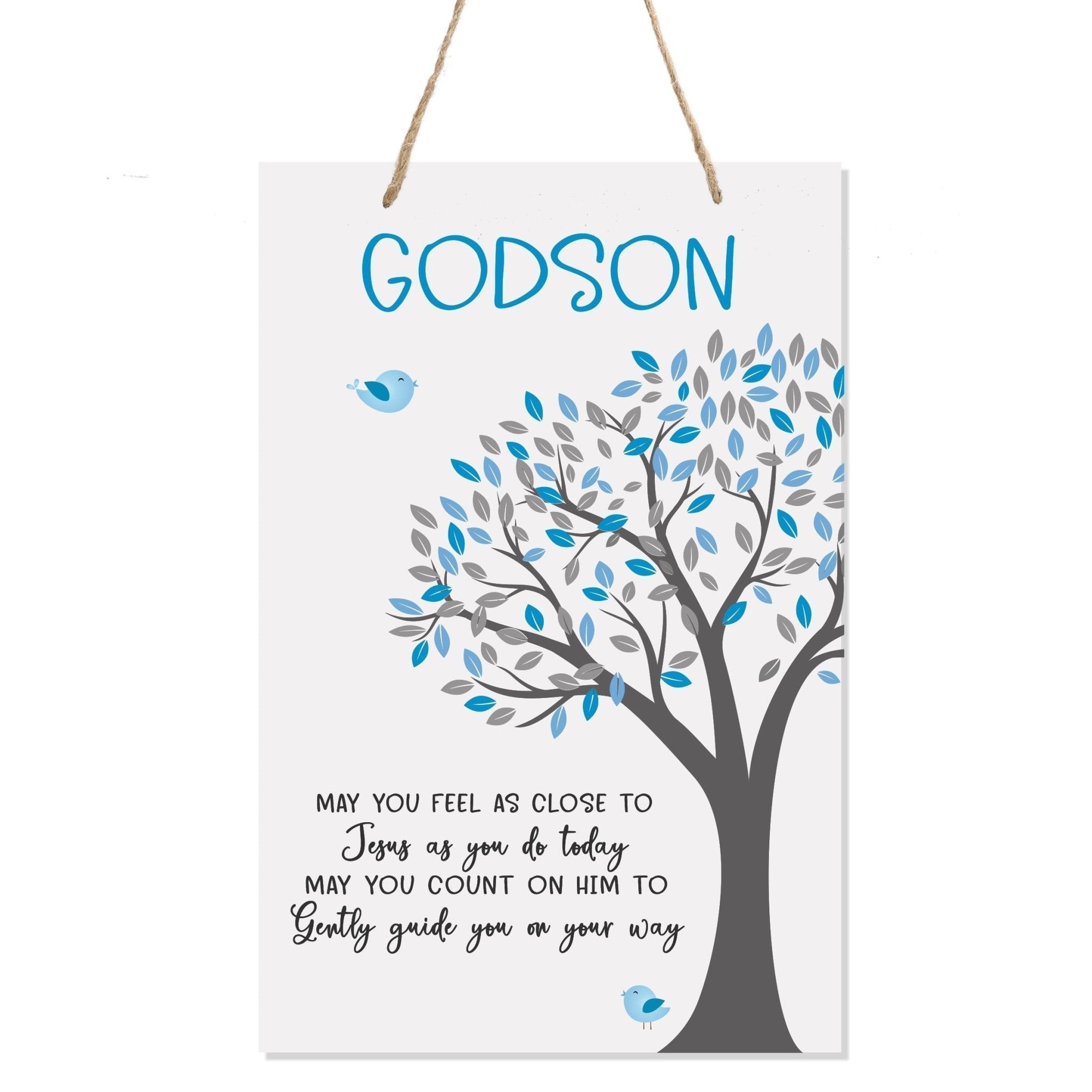 Baptismal Gifts for Boys Wall Hanging Rope Signs - Godson May You Feel As Close - LifeSong Milestones