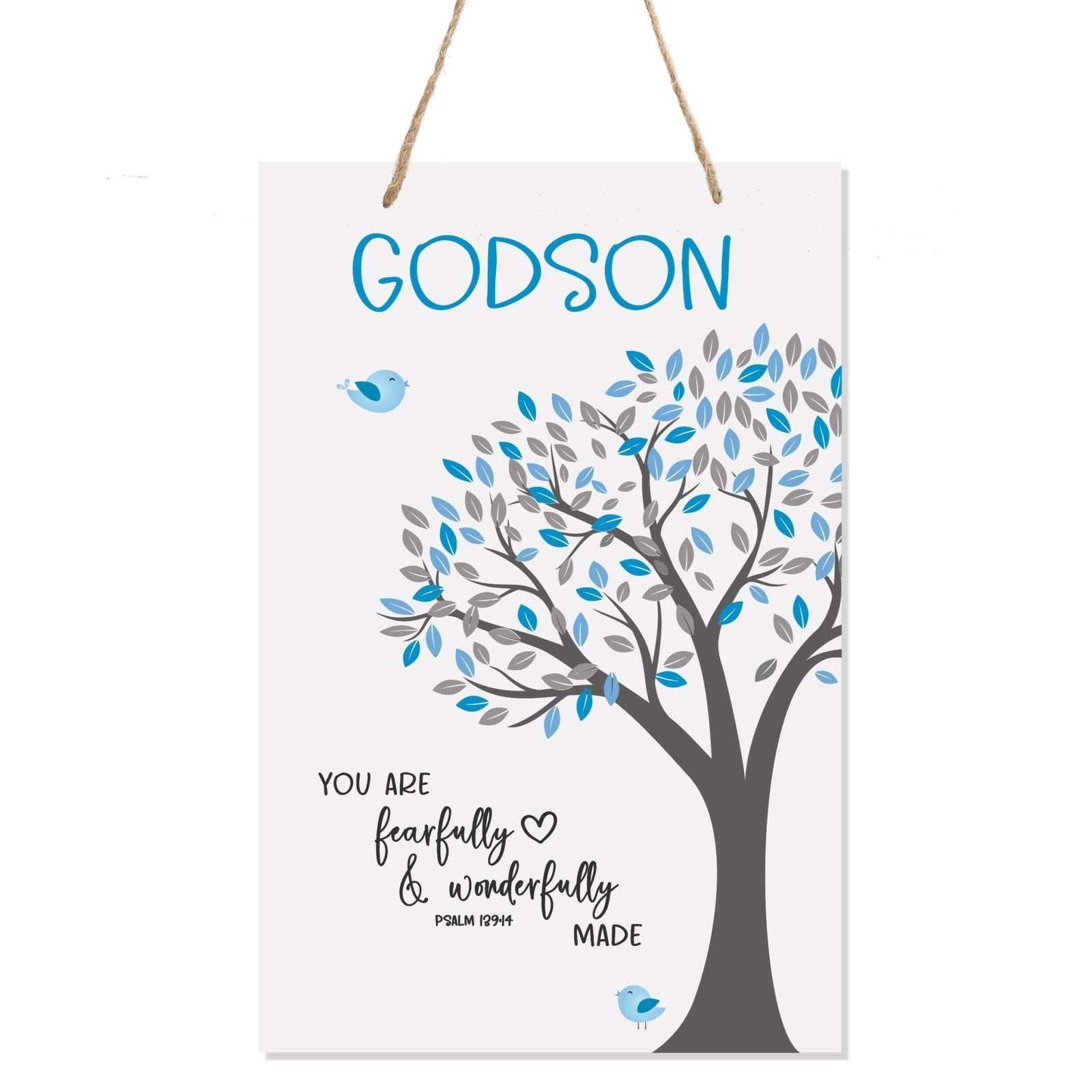 Baptismal Gifts for Boys Wall Hanging Rope Signs - Godson You Are Fearfully & Wonderfully - LifeSong Milestones
