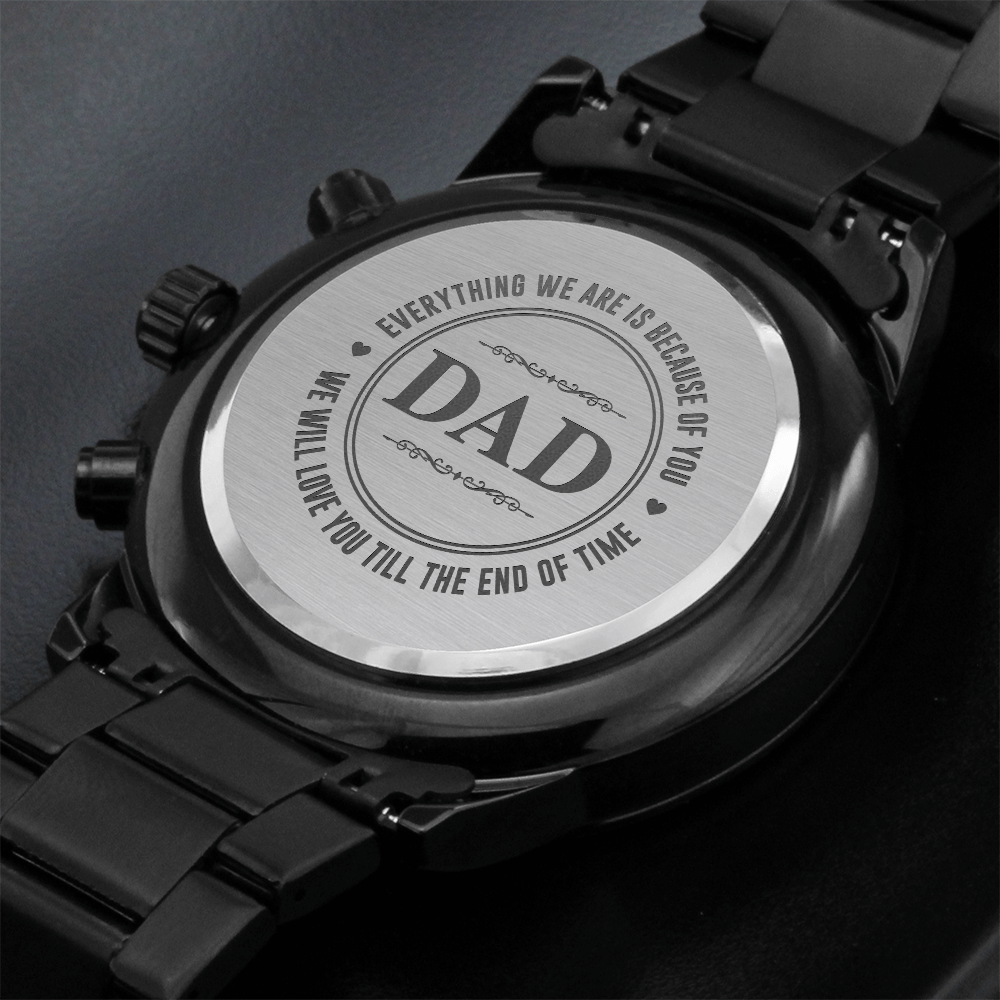 Because of You – Custom Chronograph Watch with Engraving – Perfect Gift for Dad from Son or Daughter - LifeSong Milestones
