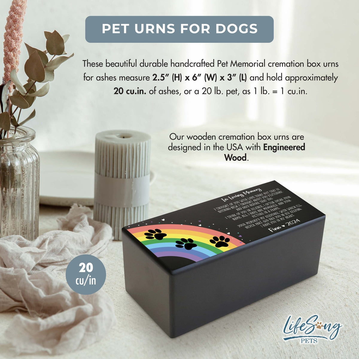 Biodegradable Wooden Dog Urns for Ashes - Custom Engraved Memorial Pet Urn - In Loving Memory - LifeSong Milestones