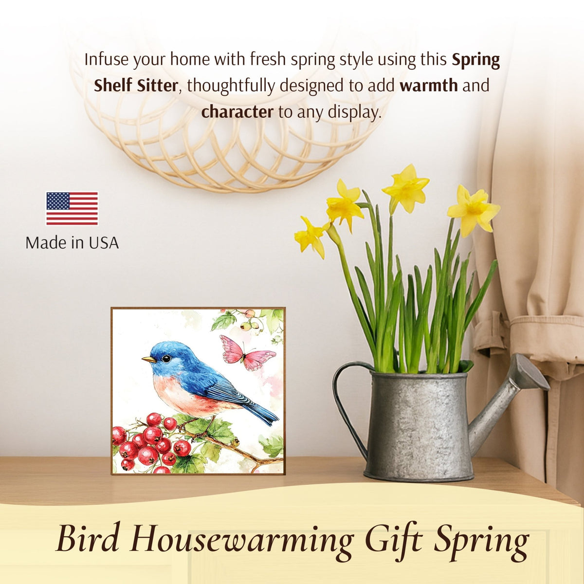 Bird Shelf Sitter for Tiered Tray — 5x5 Square Spring Wood Décor | 8 Nature Designs - LifeSong Milestones
