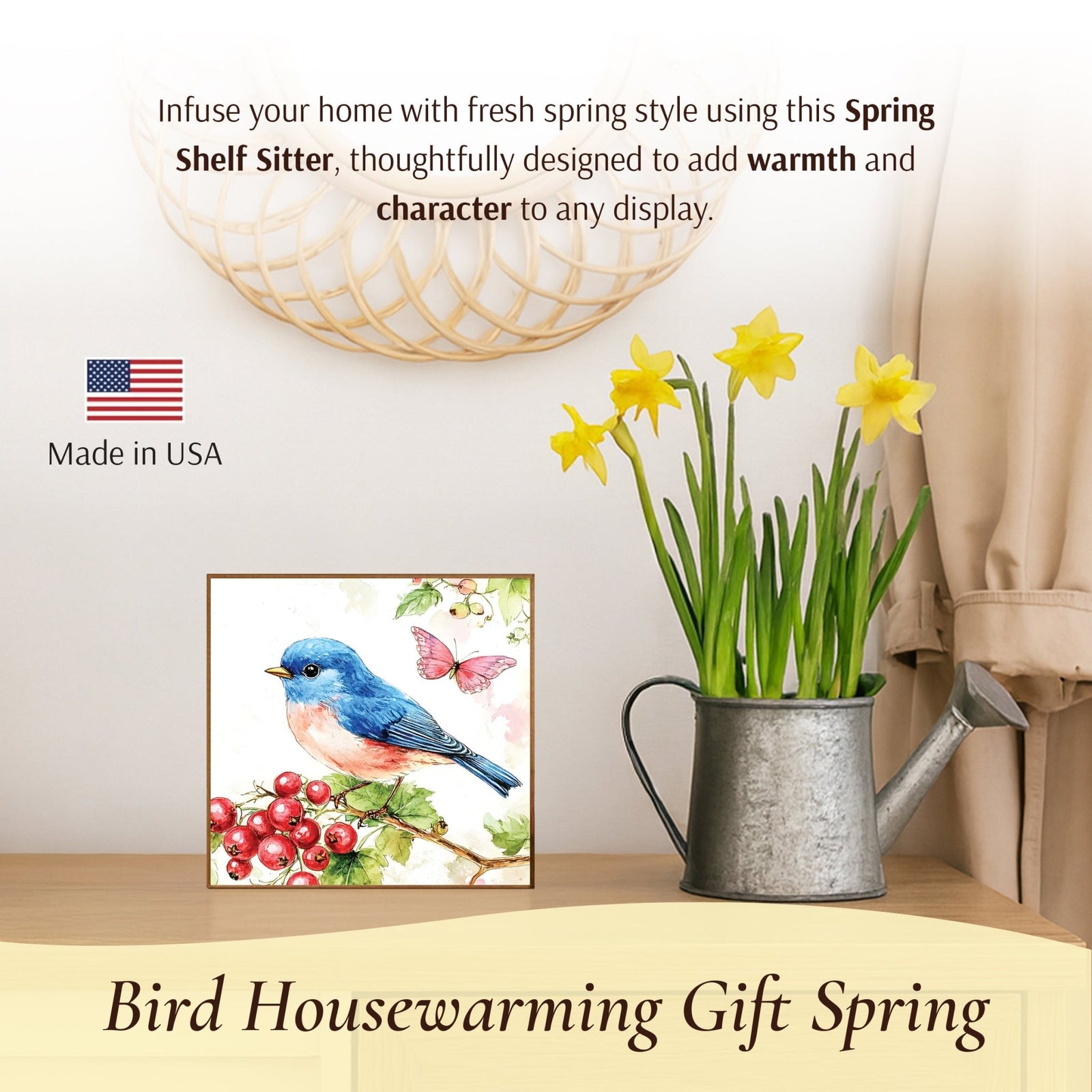 Bird Shelf Sitter for Tiered Tray — 5x5 Square Spring Wood Décor | 8 Nature Designs - LifeSong Milestones