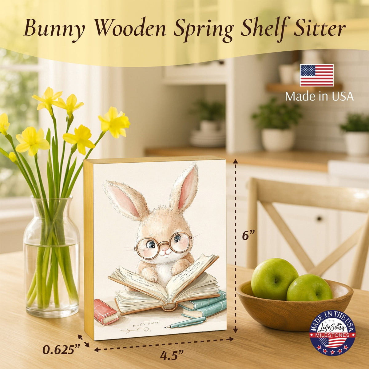 Bunny Shelf Sitter 4.5x6 — Handcrafted Birch Wood Easter & Spring Décor for Bookshelf & Console Table | Bunny Gift - LifeSong Milestones