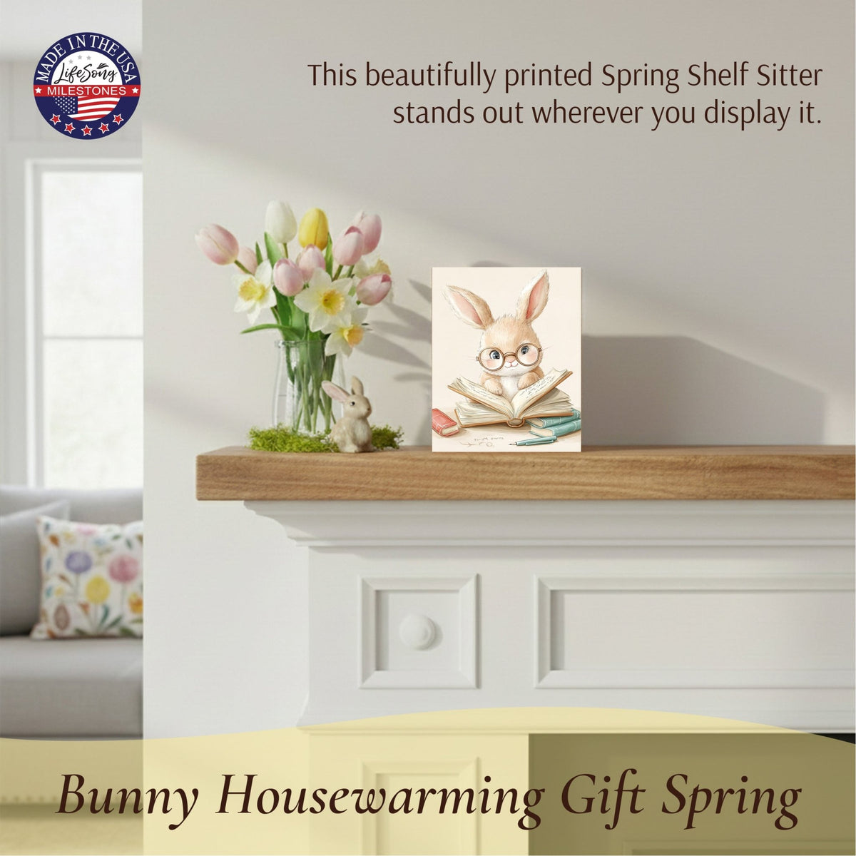 Bunny Shelf Sitter 4.5x6 — Handcrafted Birch Wood Easter & Spring Décor for Bookshelf & Console Table | Bunny Gift - LifeSong Milestones