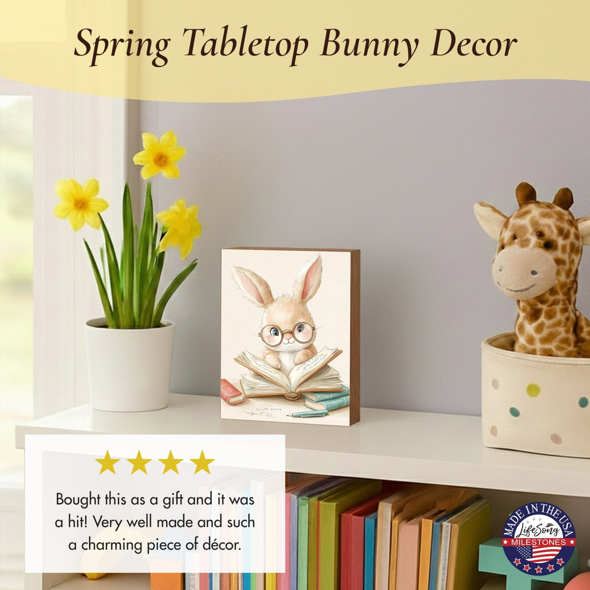 Bunny Shelf Sitter 4.5x6 — Handcrafted Birch Wood Easter & Spring Décor for Bookshelf & Console Table | Bunny Gift - LifeSong Milestones