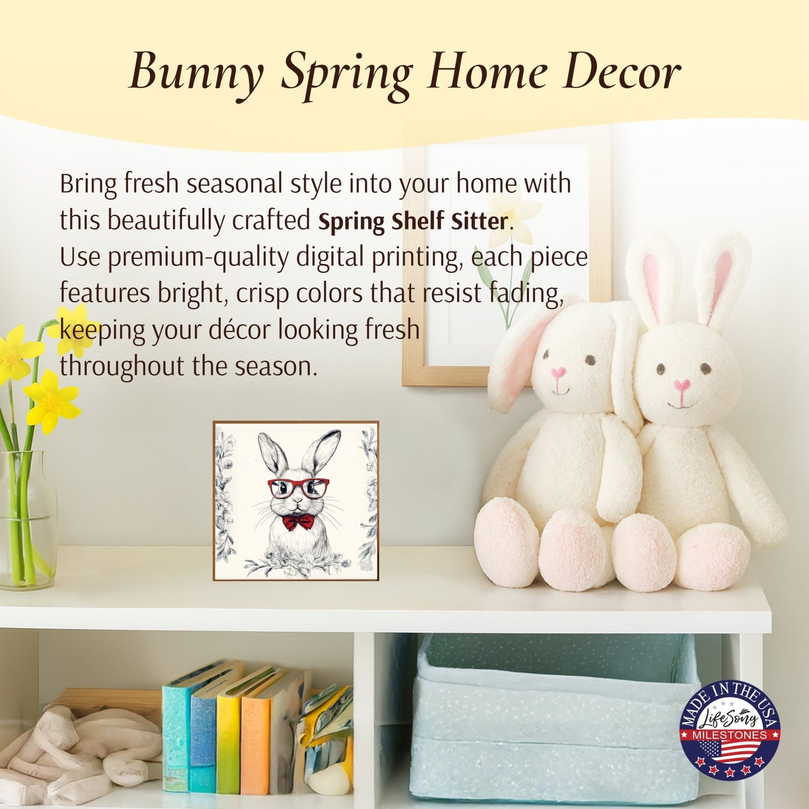 Bunny Shelf Sitter 5x5 — Handcrafted Birch Wood Easter & Spring Décor for Tiered Tray & Shelf | Bunny Gift - LifeSong Milestones