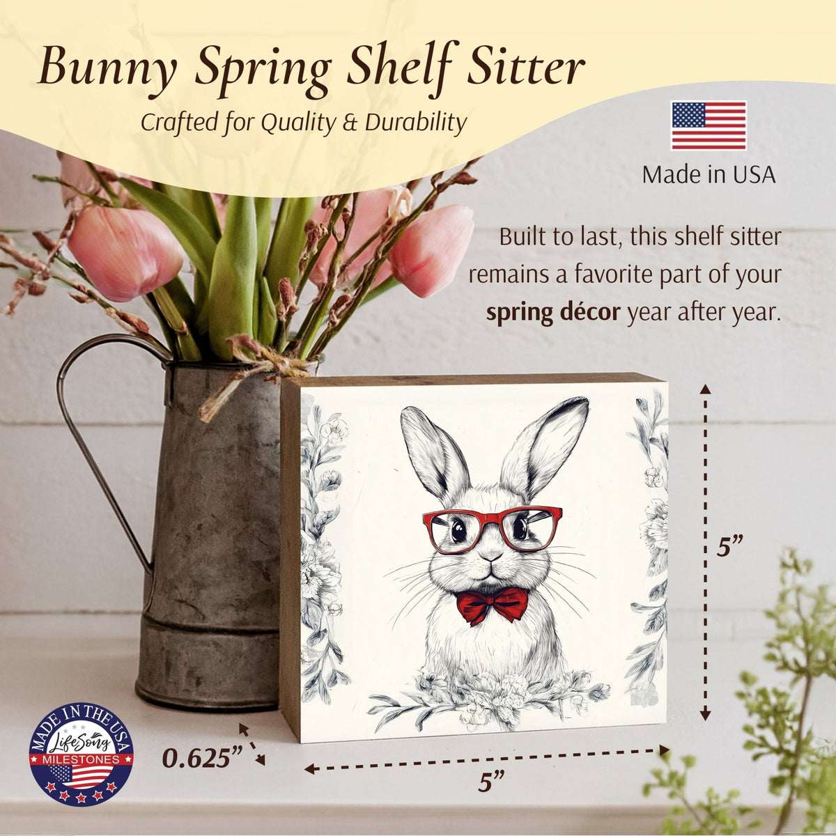Bunny Shelf Sitter 5x5 — Handcrafted Birch Wood Easter & Spring Décor for Tiered Tray & Shelf | Bunny Gift - LifeSong Milestones