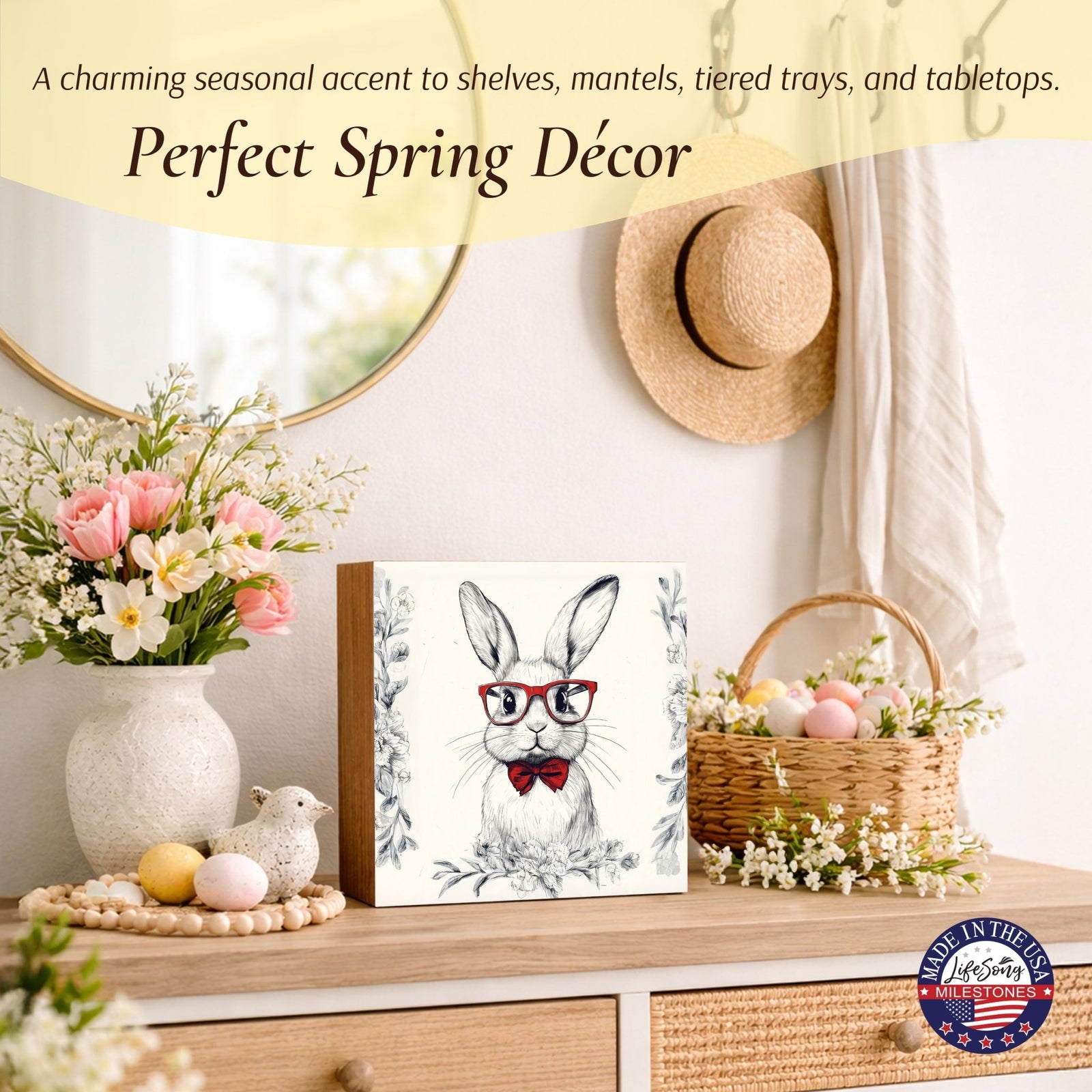 Bunny Shelf Sitter 5x5 — Handcrafted Birch Wood Easter & Spring Décor for Tiered Tray & Shelf | Bunny Gift - LifeSong Milestones