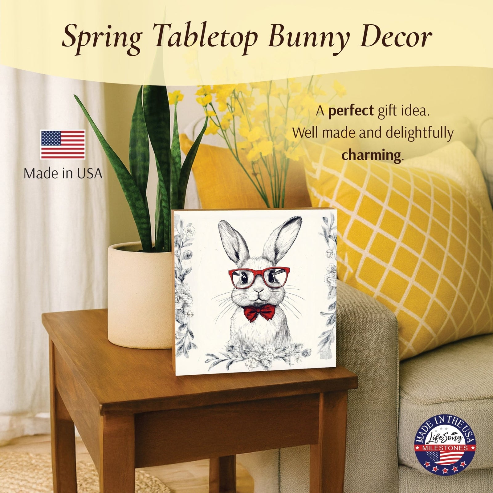 Bunny Shelf Sitter 5x5 — Handcrafted Birch Wood Easter & Spring Décor for Tiered Tray & Shelf | Bunny Gift - LifeSong Milestones