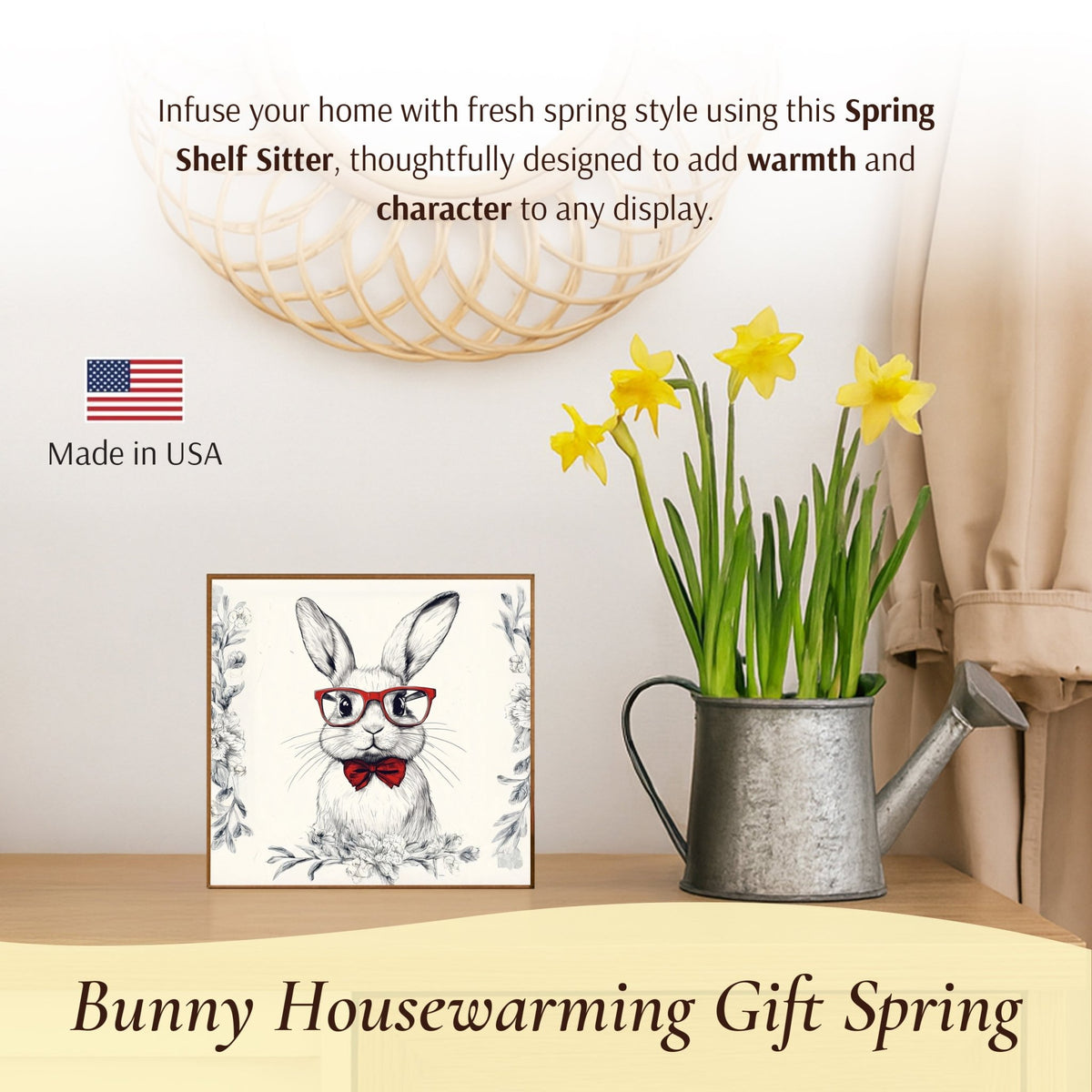 Bunny Shelf Sitter 5x5 — Handcrafted Birch Wood Easter & Spring Décor for Tiered Tray & Shelf | Bunny Gift - LifeSong Milestones