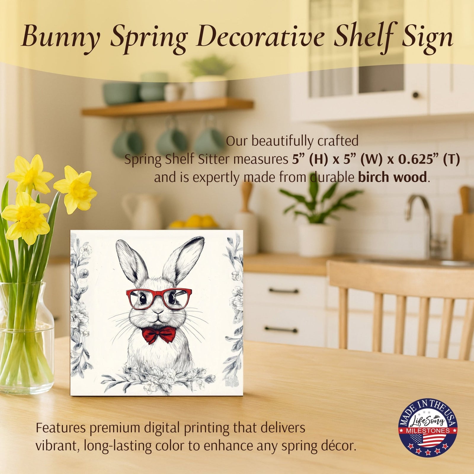 Bunny Shelf Sitter 5x5 — Handcrafted Birch Wood Easter & Spring Décor for Tiered Tray & Shelf | Bunny Gift - LifeSong Milestones