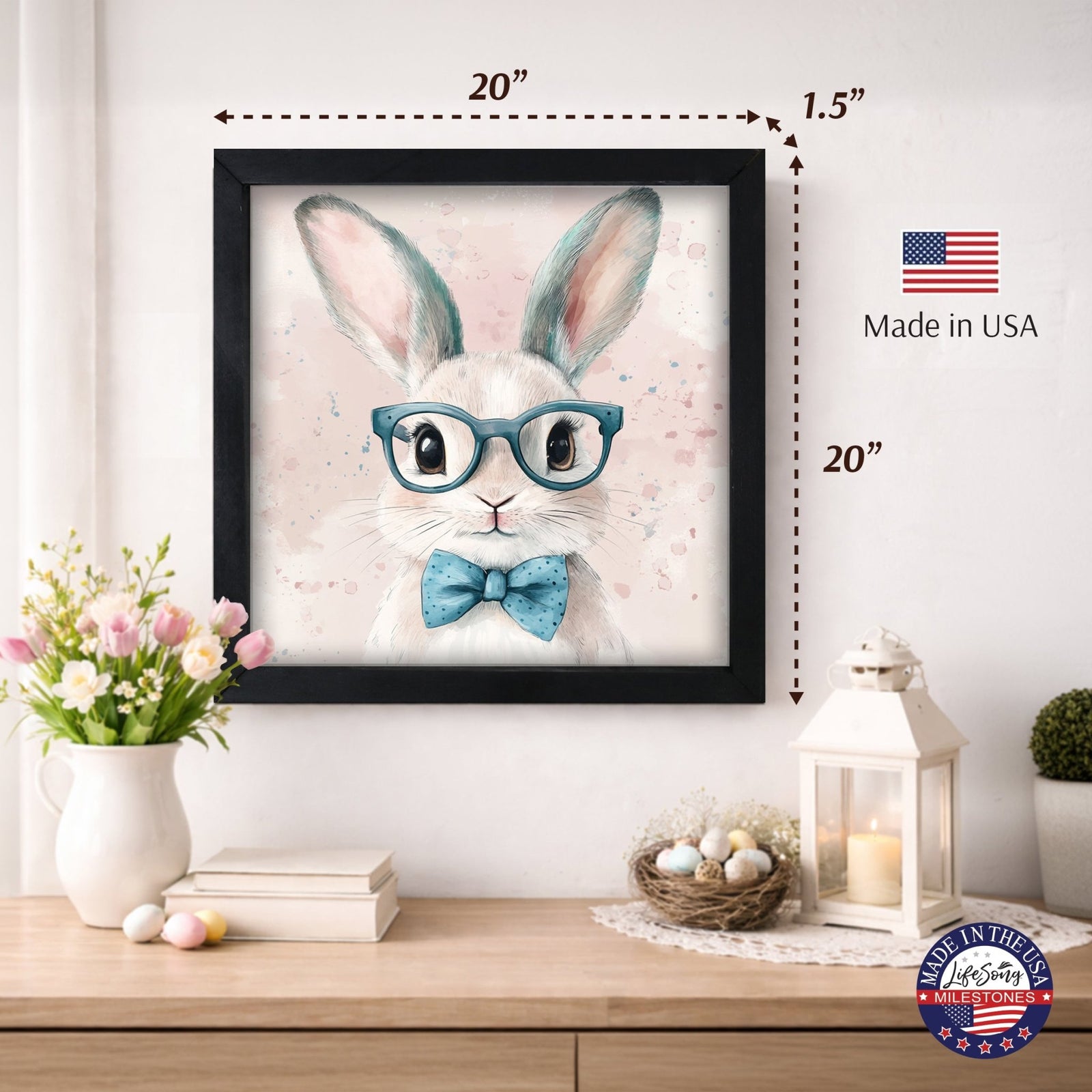 Bunny Wall Art for Home — 20x20 Handcrafted Framed Wood Sign | Easter & Spring Décor Gift - LifeSong Milestones