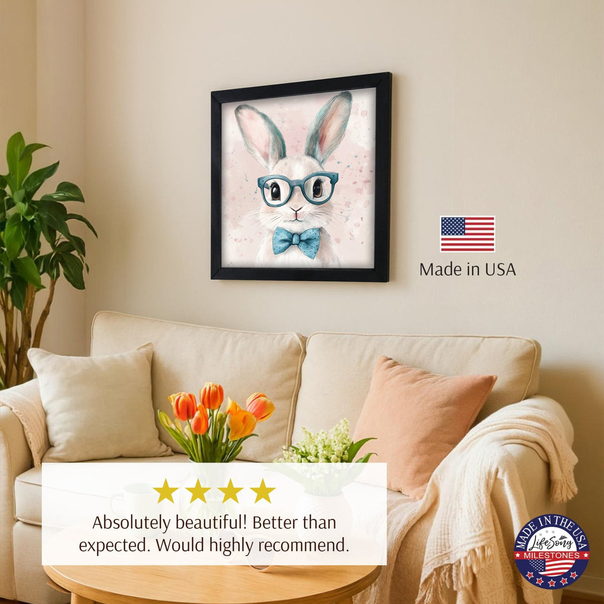 Bunny Wall Art for Home — 20x20 Handcrafted Framed Wood Sign | Easter & Spring Décor Gift - LifeSong Milestones
