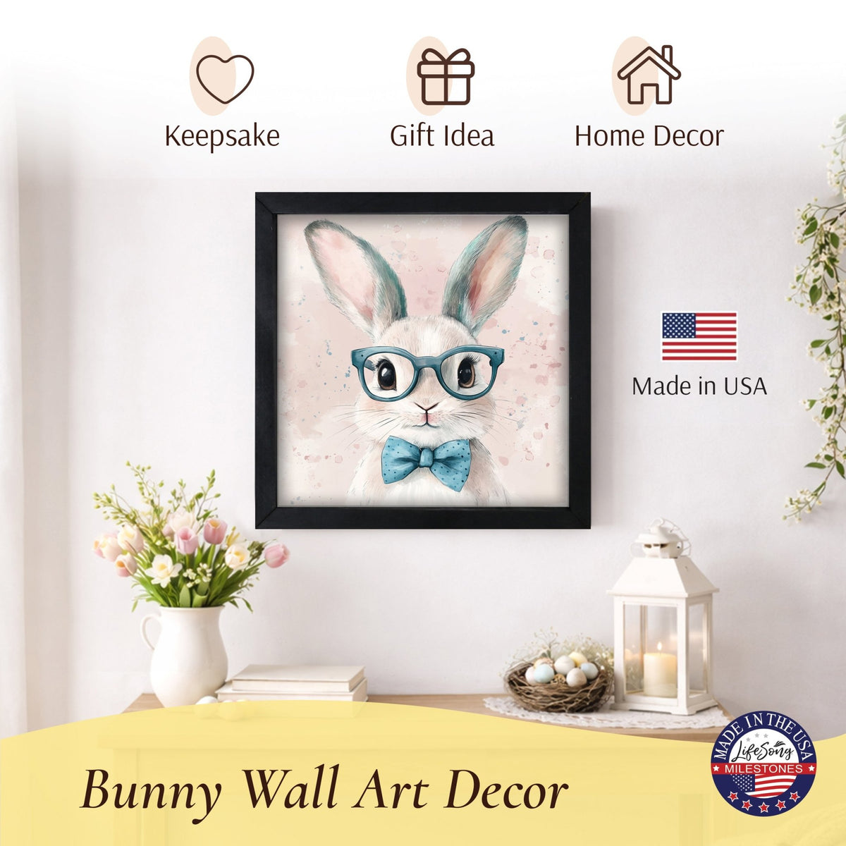 Bunny Wall Art for Home — 20x20 Handcrafted Framed Wood Sign | Easter & Spring Décor Gift - LifeSong Milestones