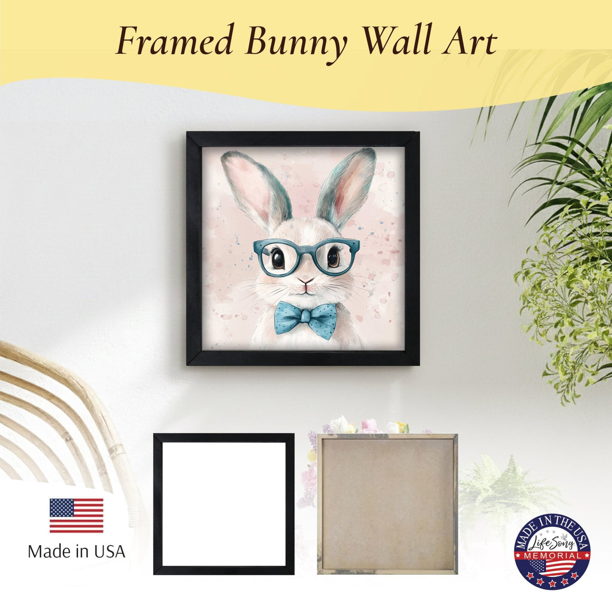 Bunny Wall Art for Home — 20x20 Handcrafted Framed Wood Sign | Easter & Spring Décor Gift - LifeSong Milestones