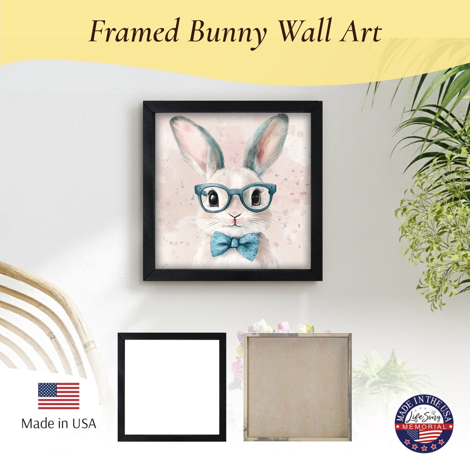 Bunny Wall Art for Home — 20x20 Handcrafted Framed Wood Sign | Easter & Spring Décor Gift - LifeSong Milestones
