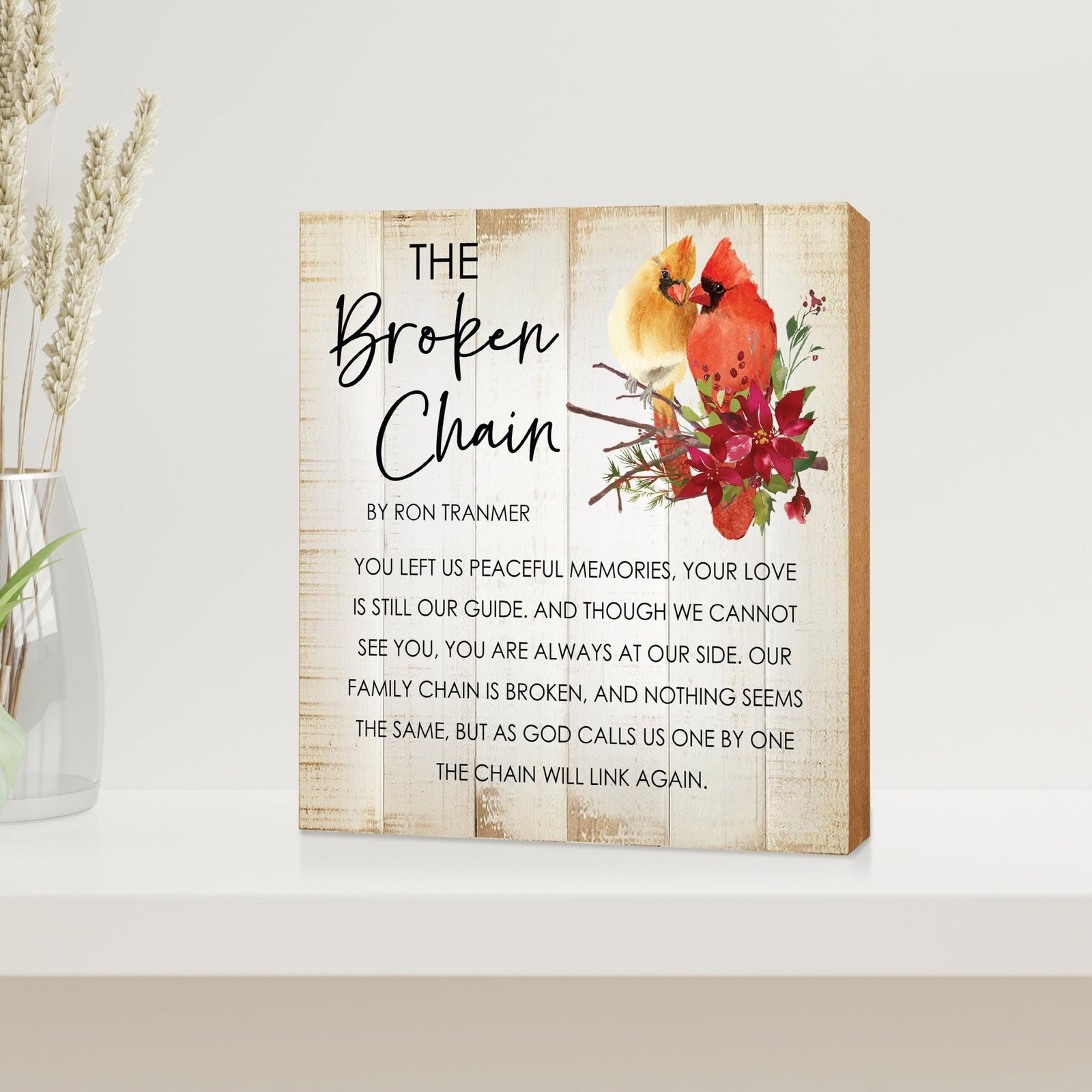 Cardinal Memorial Shelf Decor - The Broken Chain Poem - Sympathy Gift for Loss of Loved One - LifeSong Milestones