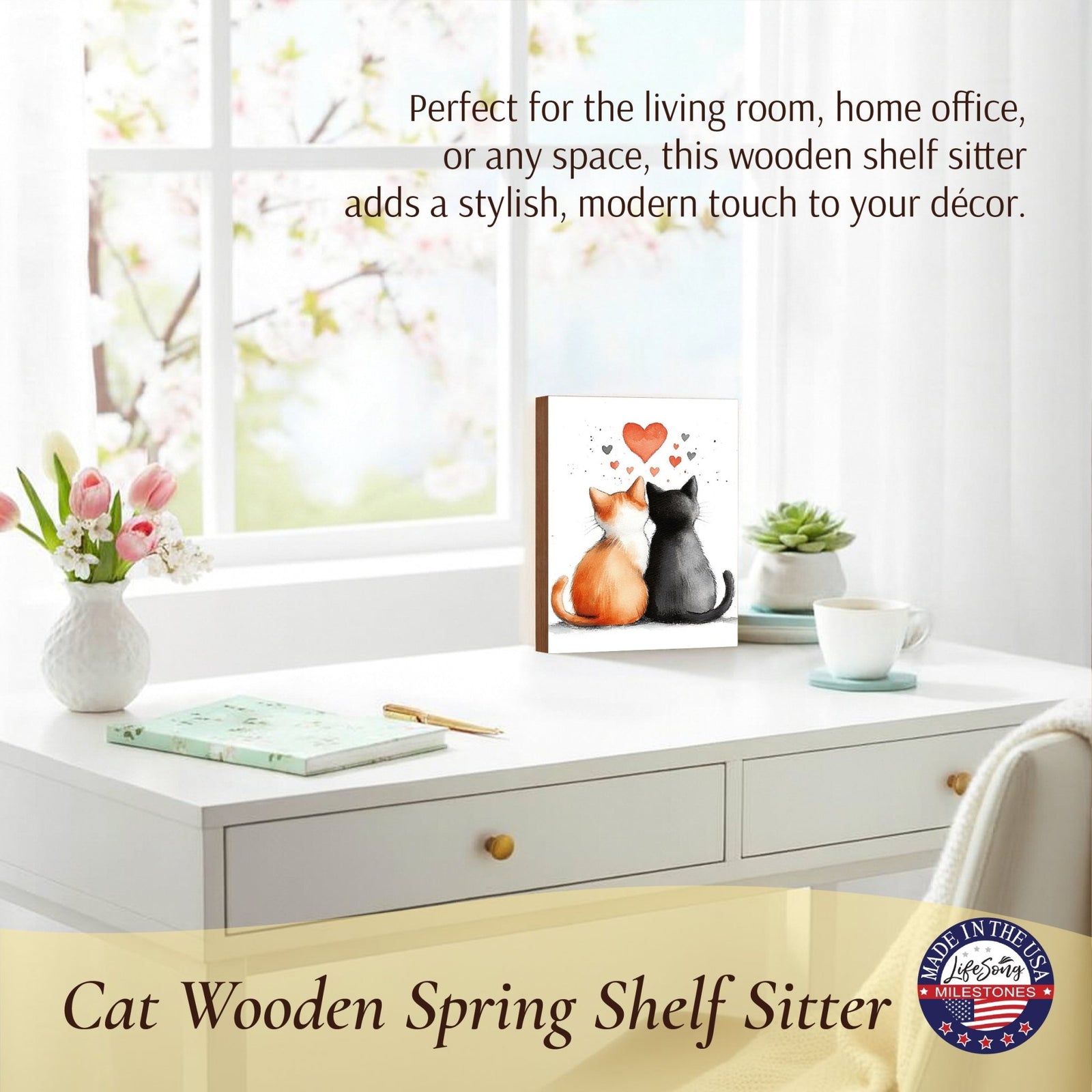 Cat Shelf Sitter for Cat Lovers — Handcrafted Birch Wood Home Décor | Gift for Cat Mom - LifeSong Milestones