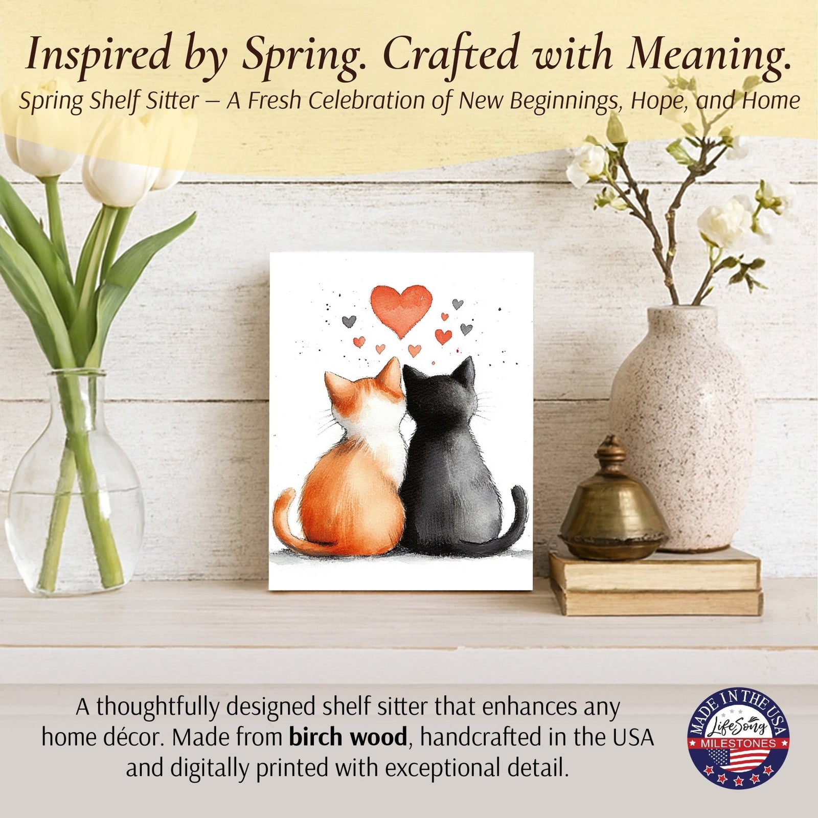 Cat Shelf Sitter for Cat Lovers — Handcrafted Birch Wood Home Décor | Gift for Cat Mom - LifeSong Milestones