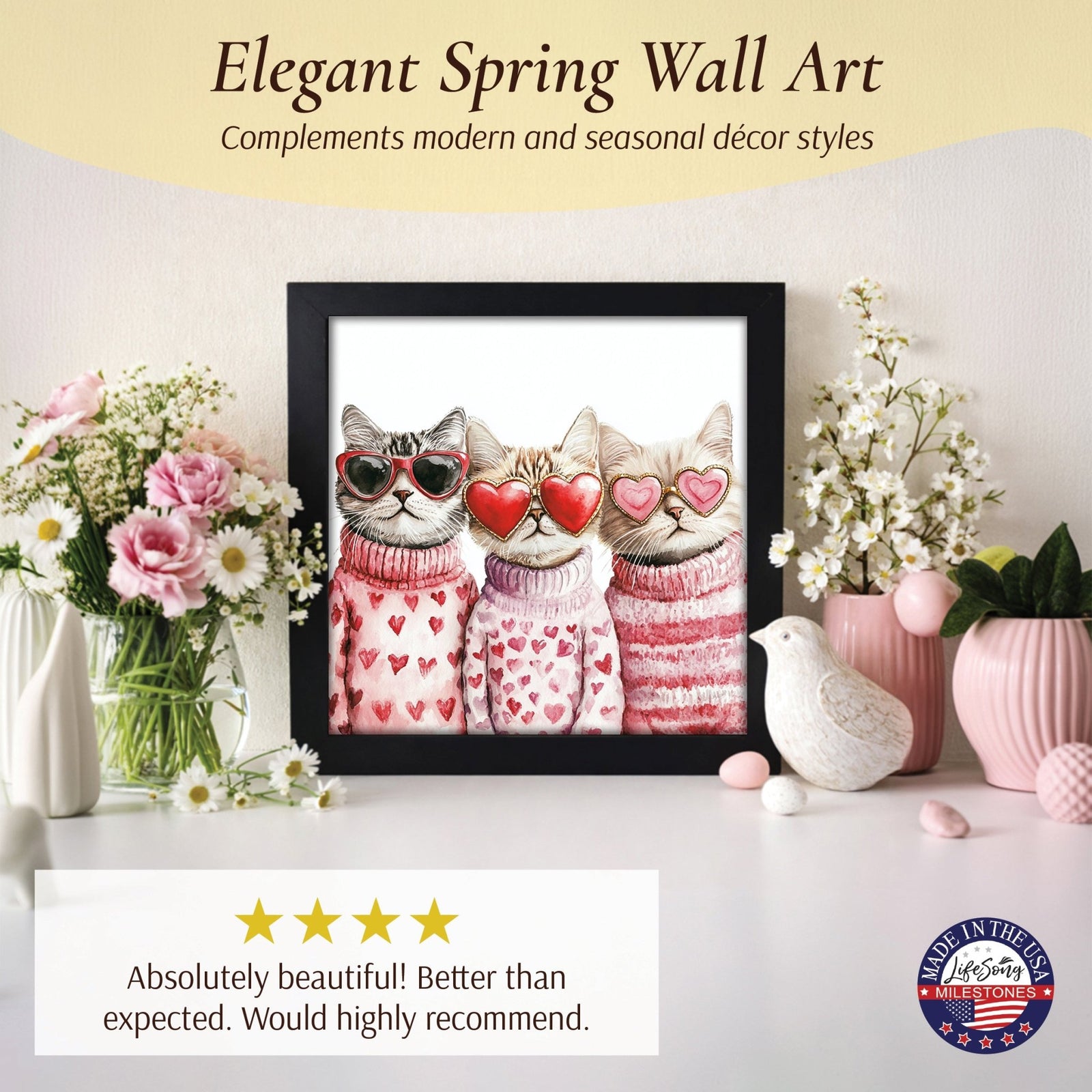 Cat Wall Art for Living Room — 20x20 Framed Wood Sign | Handcrafted Cat Home Décor Gift - LifeSong Milestones