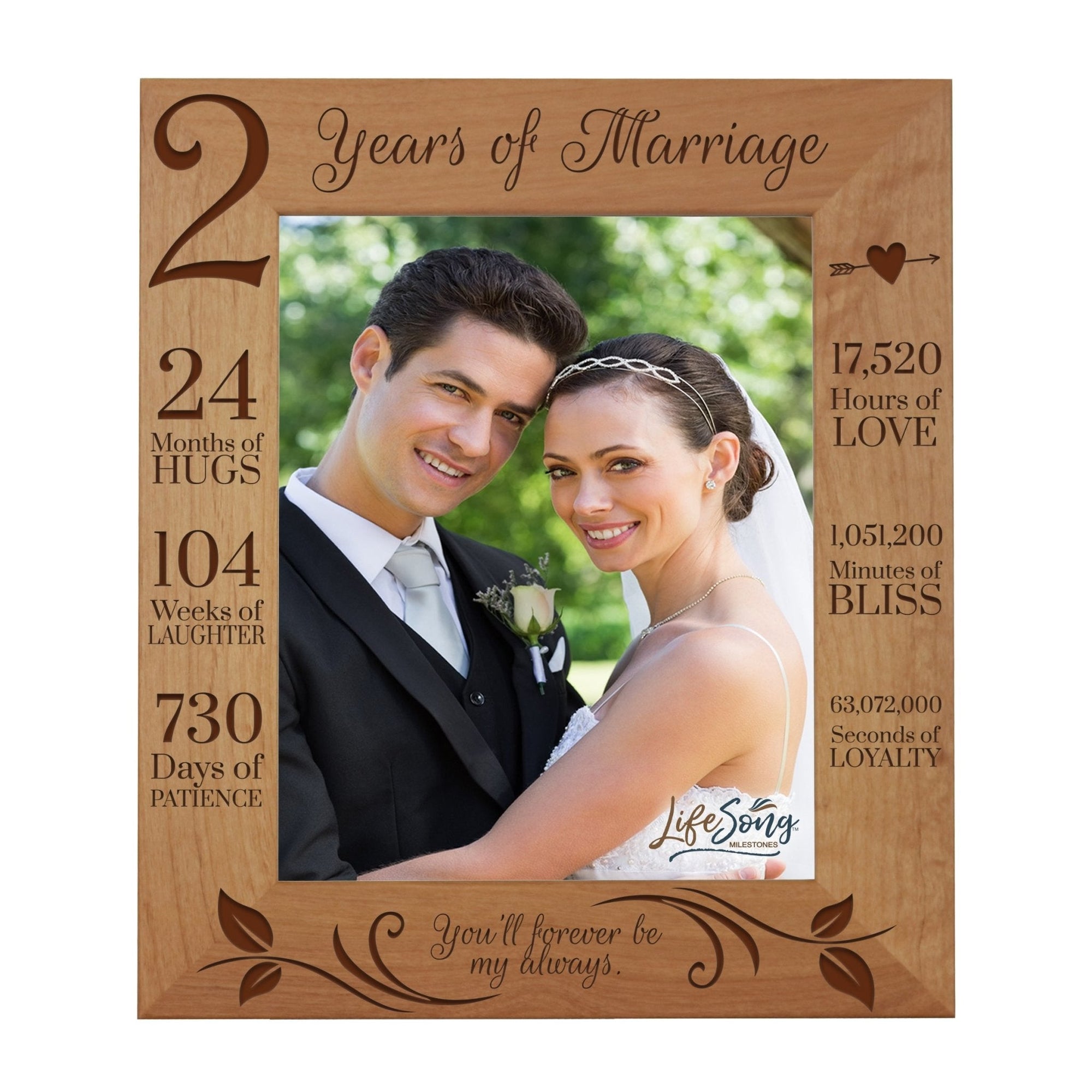Couples 2nd Wedding Anniversary Photo Frame Home Decor Gift Ideas - Forever Be My Always - LifeSong Milestones