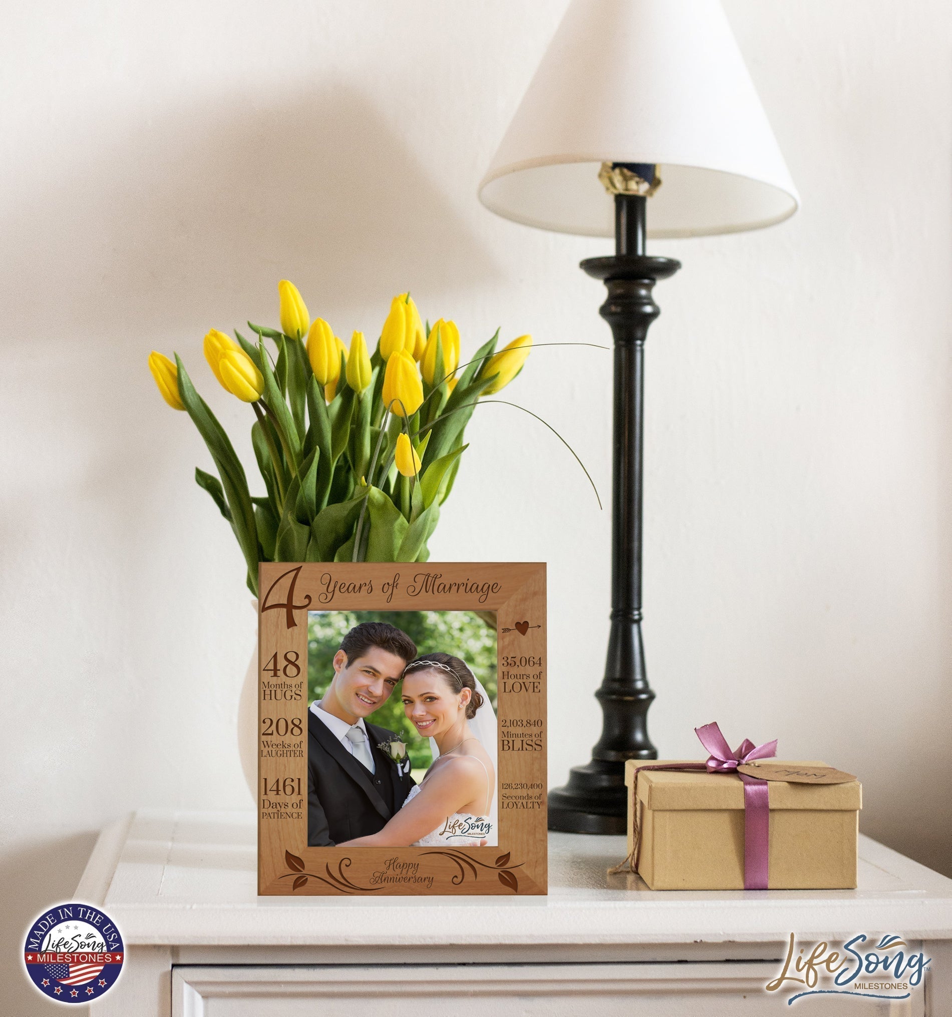 Couples 4th Wedding Anniversary Photo Frame Home Decor Gift Ideas - Happy Anniversary - LifeSong Milestones