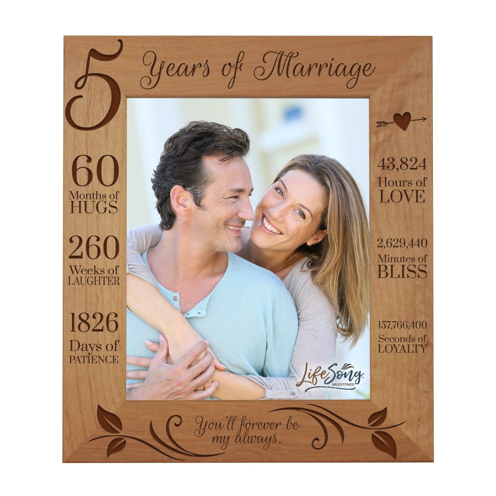 Couples 5th Wedding Anniversary Photo Frame Home Decor Gift Ideas - Forever Be My Always - LifeSong Milestones