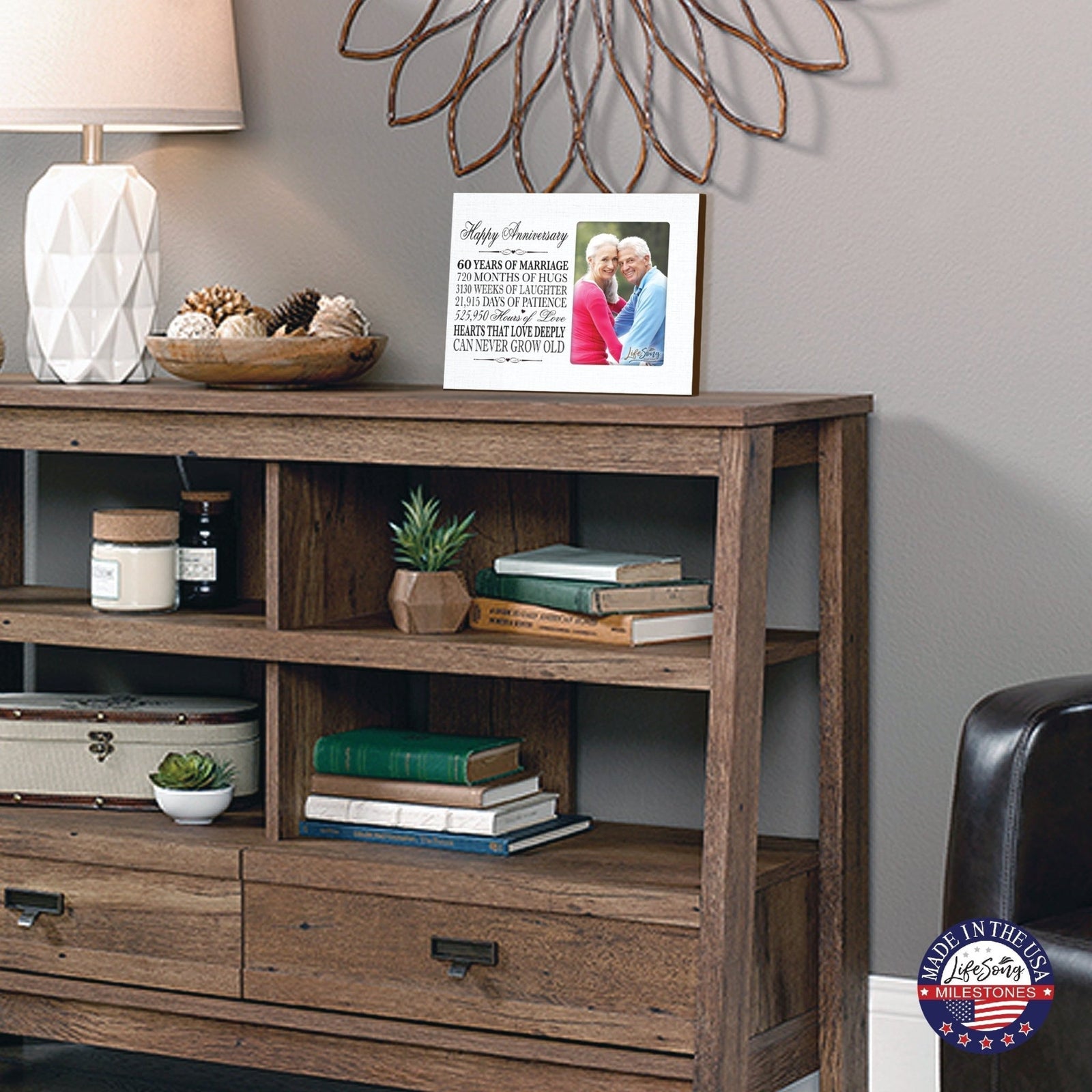 Couples Unique 60th Wedding Anniversary Photo Frame Decorations - Hearts That Love Deeply - LifeSong Milestones