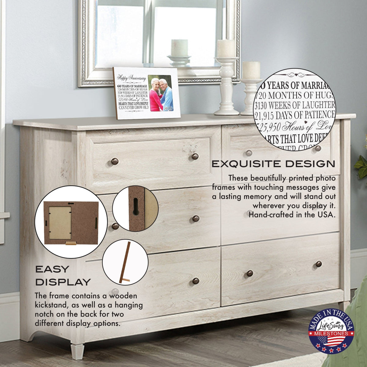 Couples Unique 60th Wedding Anniversary Photo Frame Decorations - Hearts That Love Deeply - LifeSong Milestones