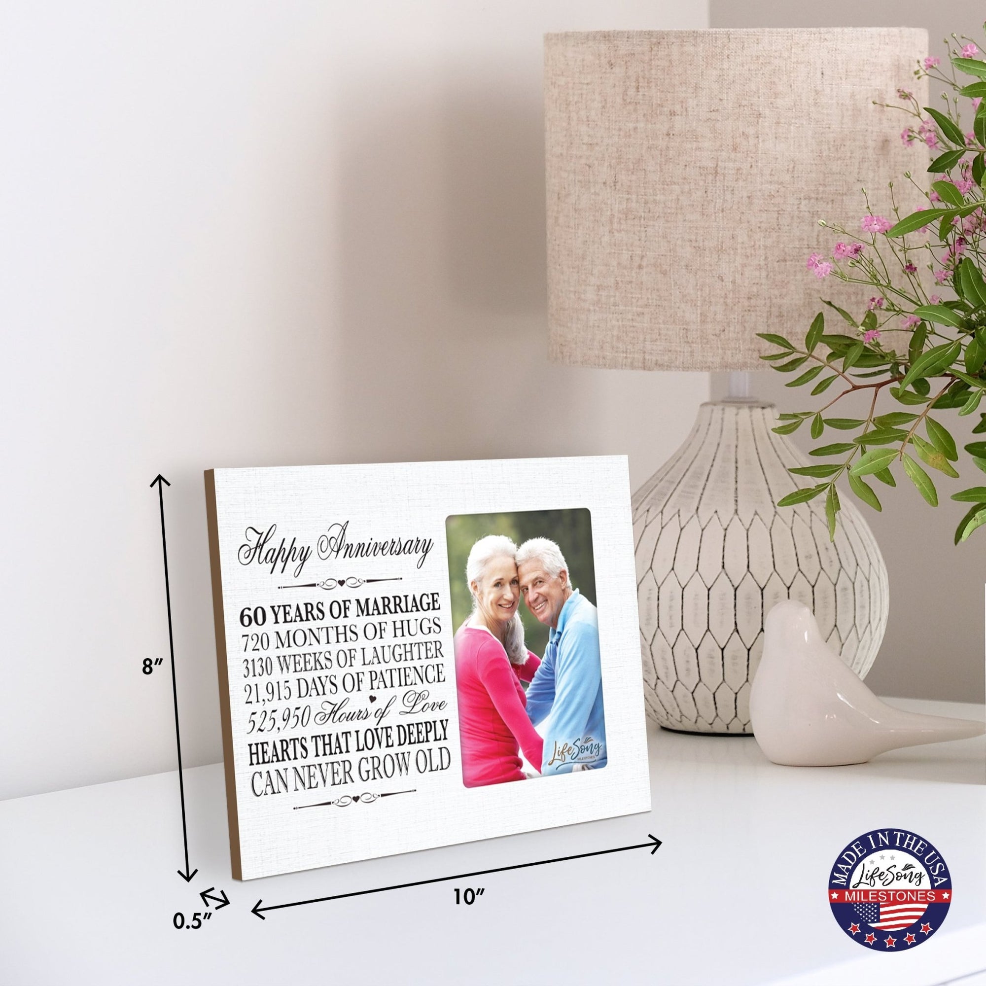 Couples Unique 60th Wedding Anniversary Photo Frame Decorations - Hearts That Love Deeply - LifeSong Milestones