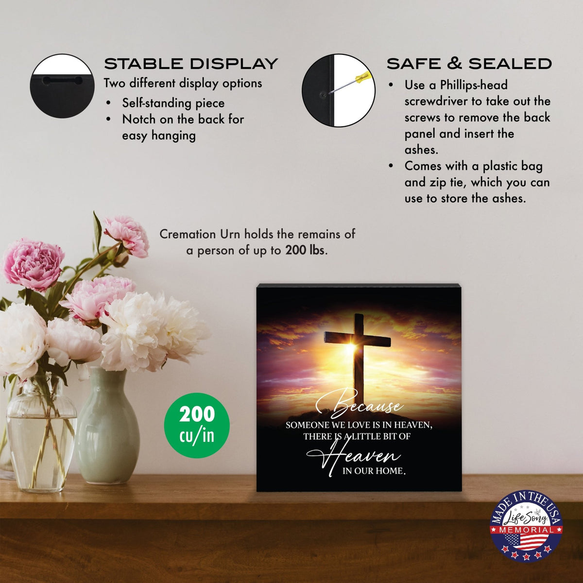 Cremation Urn for Human Ashes – Handcrafted Wooden Memorial Keepsake (Made in USA) - LifeSong Milestones