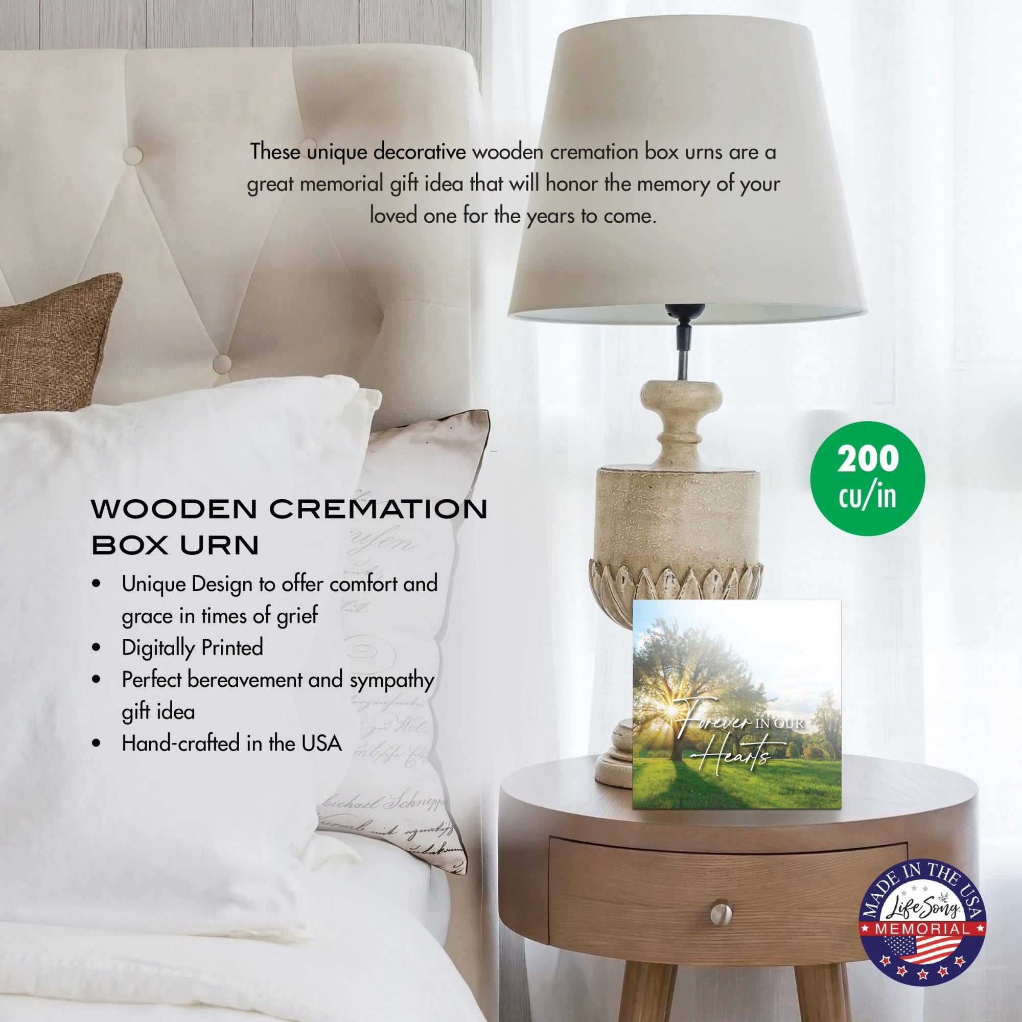 Cremation Urn Wooden Memorial Keepsake for Human Ashes – “Forever in Our Hearts” Tribute Box - LifeSong Milestones