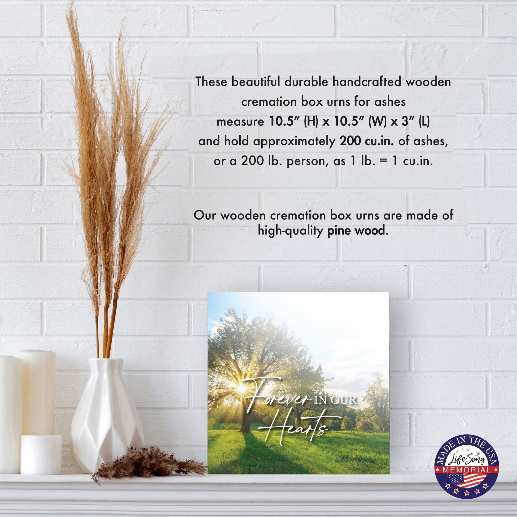 Cremation Urn Wooden Memorial Keepsake for Human Ashes – “Forever in Our Hearts” Tribute Box - LifeSong Milestones