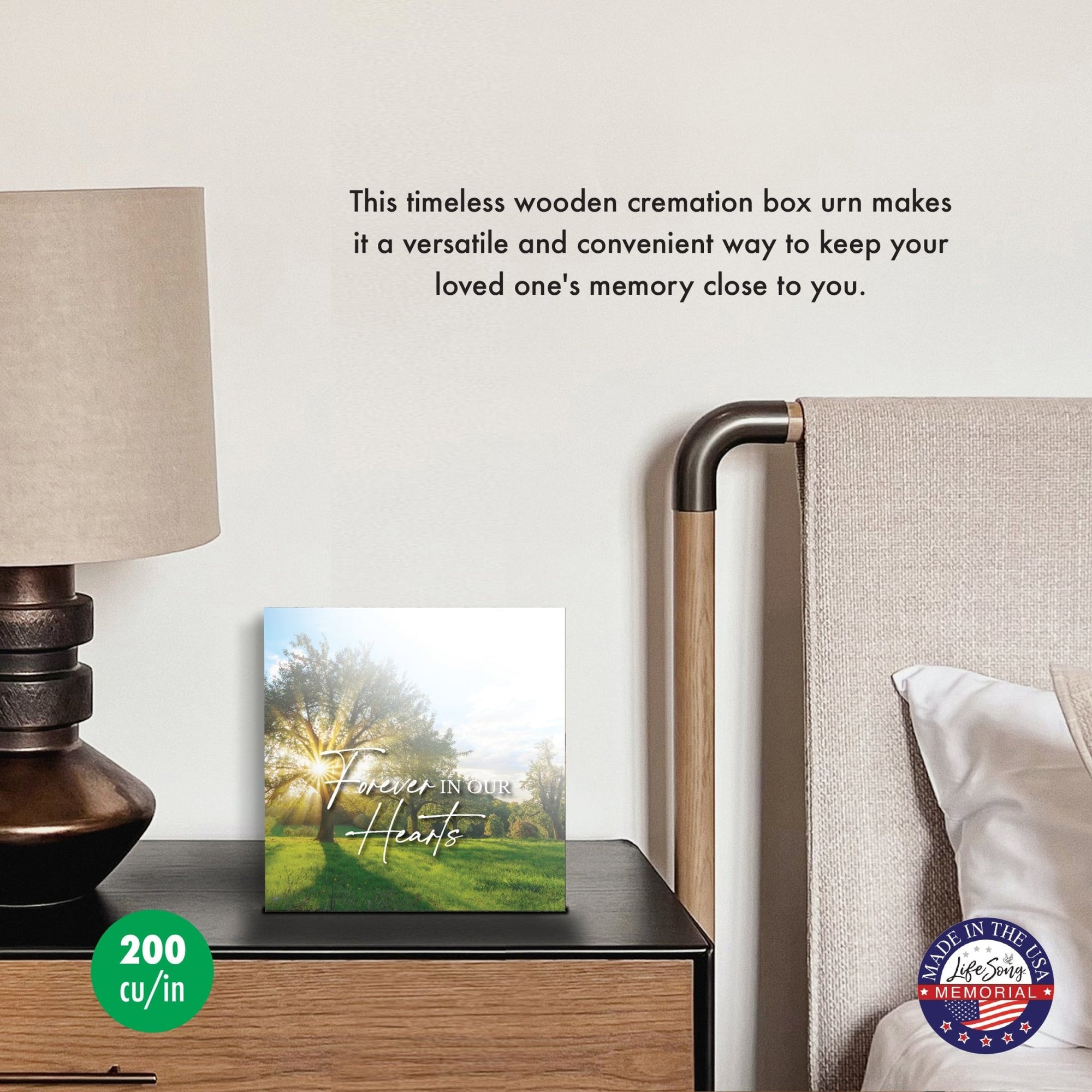 Cremation Urn Wooden Memorial Keepsake for Human Ashes – “Forever in Our Hearts” Tribute Box - LifeSong Milestones